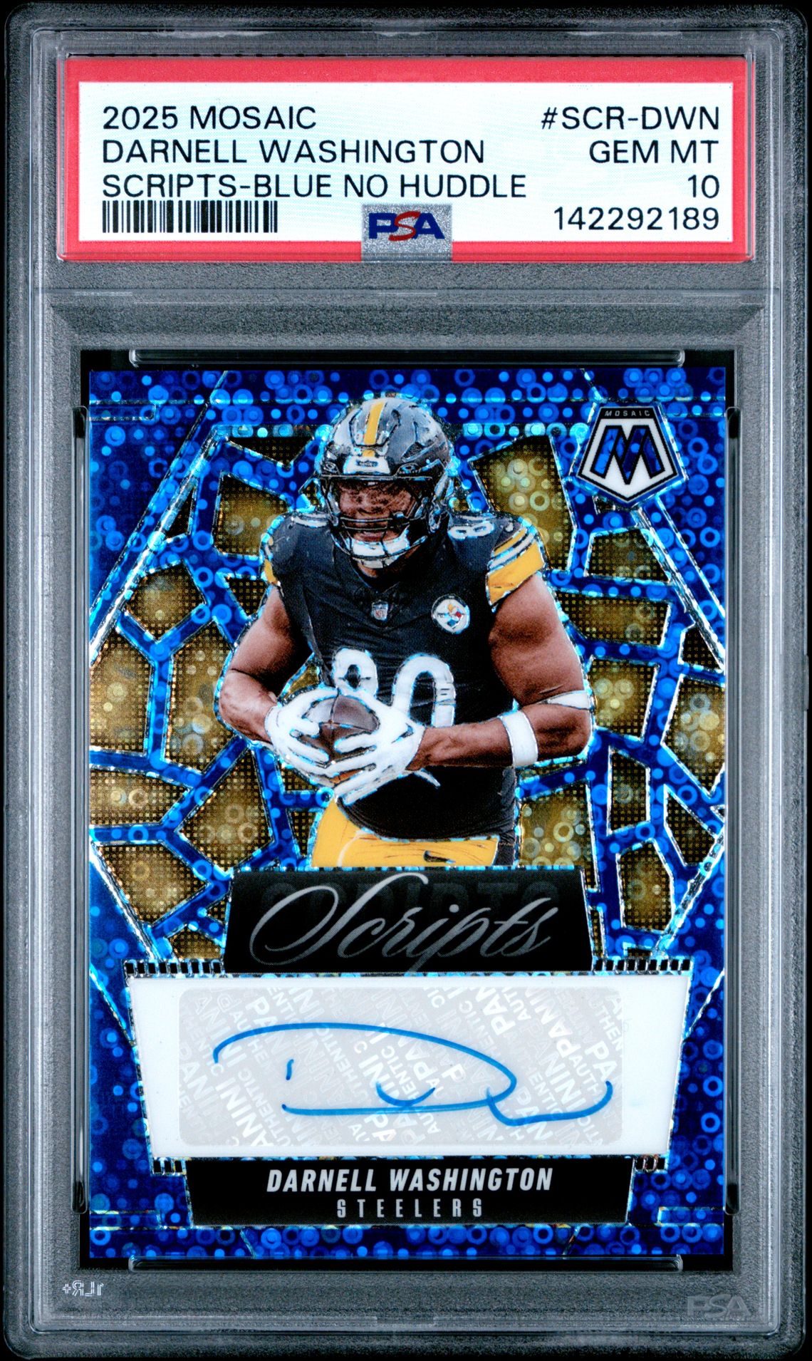 2025 Panini Mosaic Scripts Darnell Washington #Scr-Dwn (Scripts-Blue No Huddle) Gem Mt 10 front