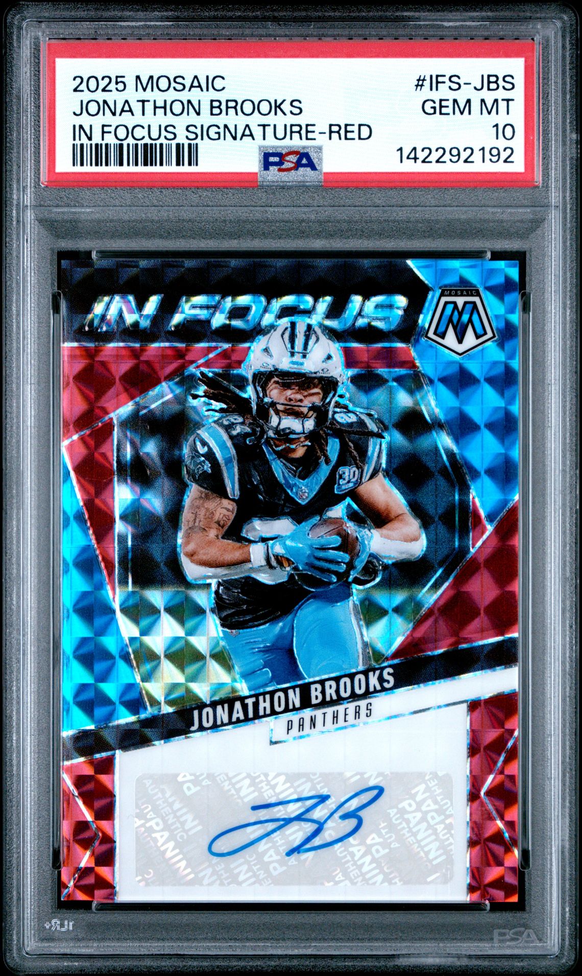 2025 Panini Mosaic In Focus Signatures Jonathon Brooks #Ifs-Jbs (In Focus Signature-Red) Gem Mt 10 front