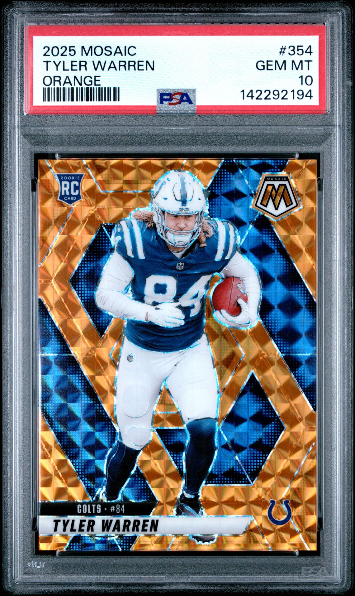 2025 Panini Mosaic Tyler Warren #354 (Orange) Gem Mt 10 front