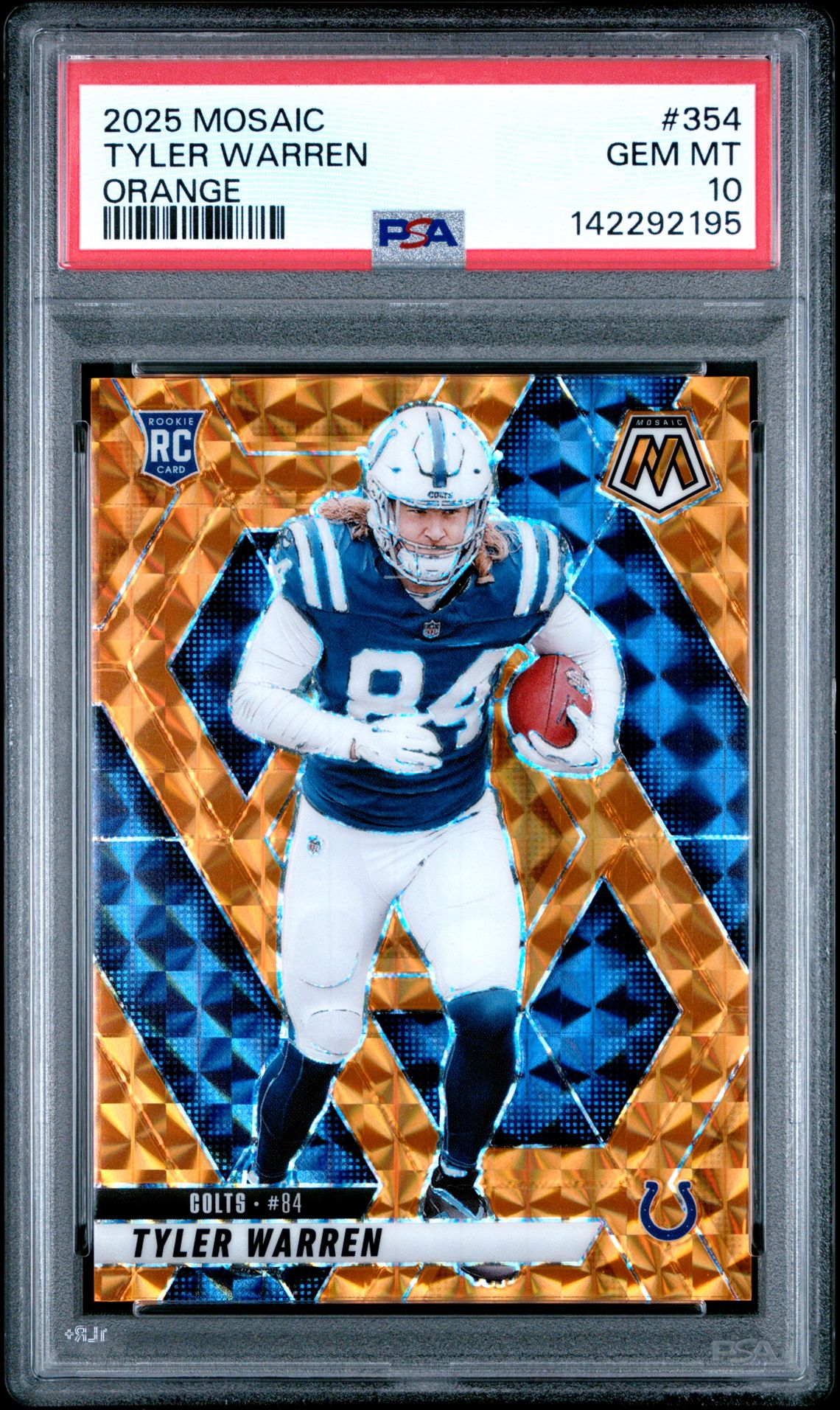 2025 Panini Mosaic Tyler Warren #354 (Orange) Gem Mt 10 front view - PSA graded GEM MT 10
