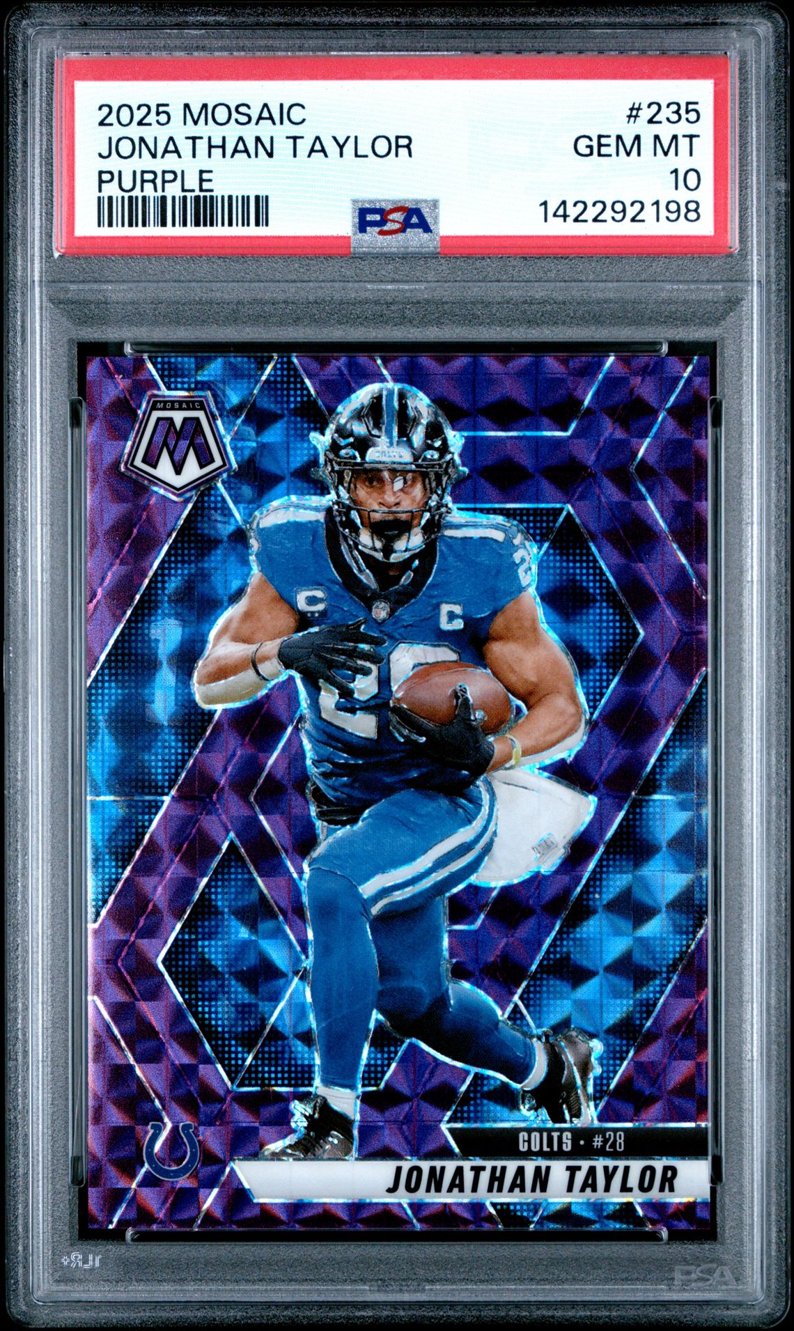 2025 Panini Mosaic Jonathan Taylor #235 (Purple) Gem Mt 10 front