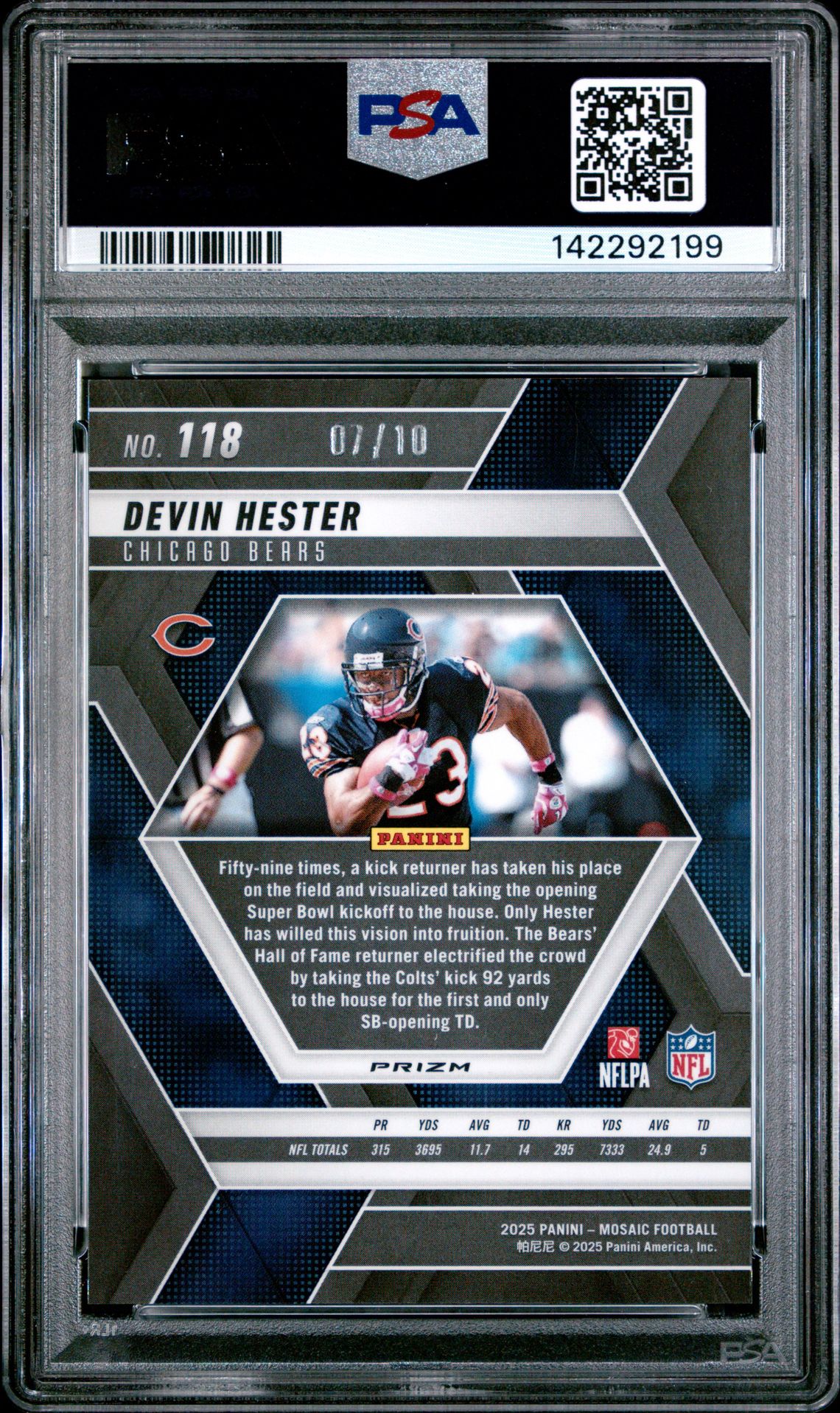 2025 Panini Mosaic Devin Hester #118 (Gold) Mint 9 back