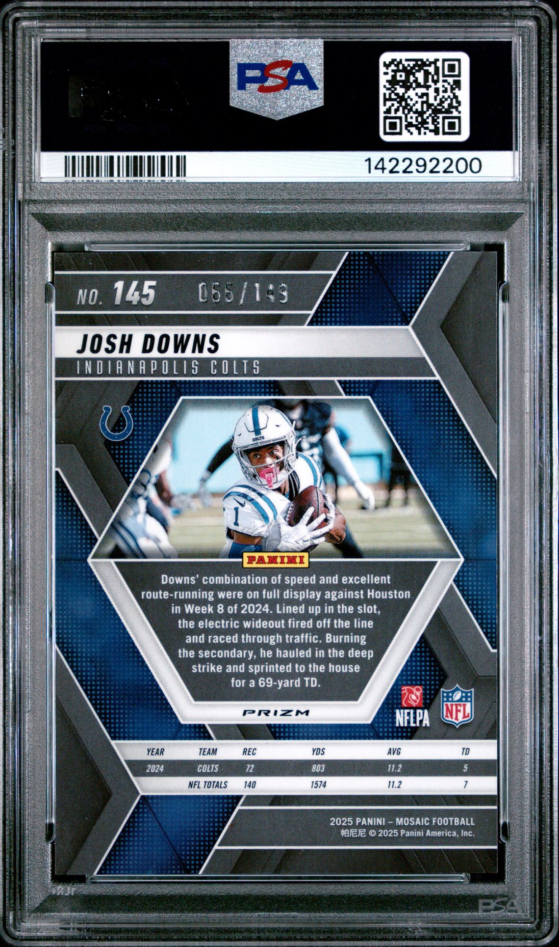 2025 Panini Mosaic Josh Downs #145 (Silver Knight) Gem Mt 10 back