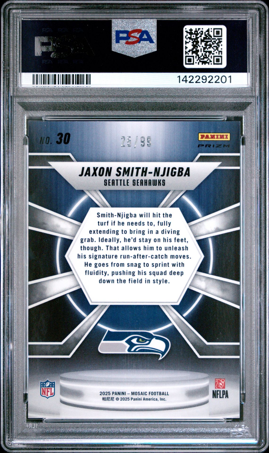 2025 Panini Mosaic Center Stage Jaxon Smith-Njigba #30 (Center Stage-Blue) Nm-Mt 8 back