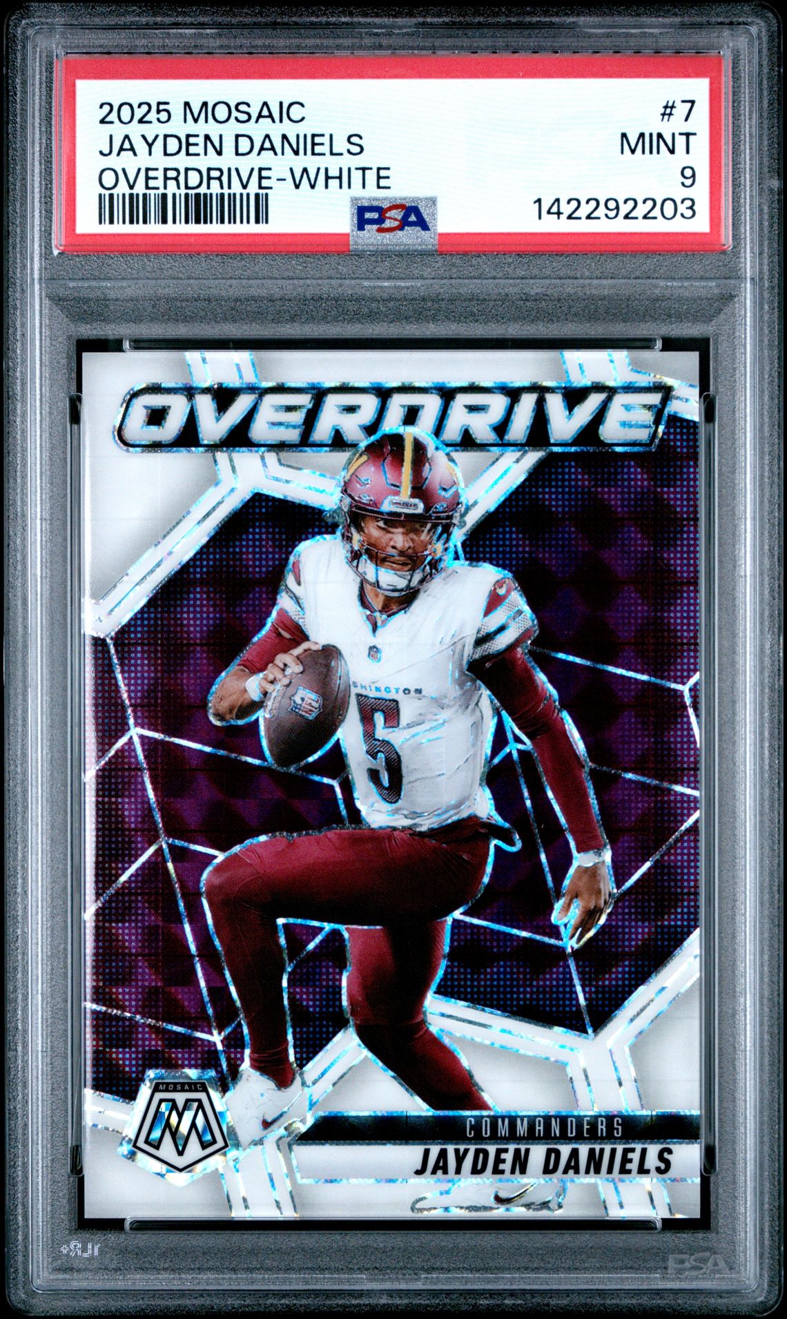 2025 Panini Mosaic Overdrive Jayden Daniels #7 (Overdrive-White) Mint 9 front