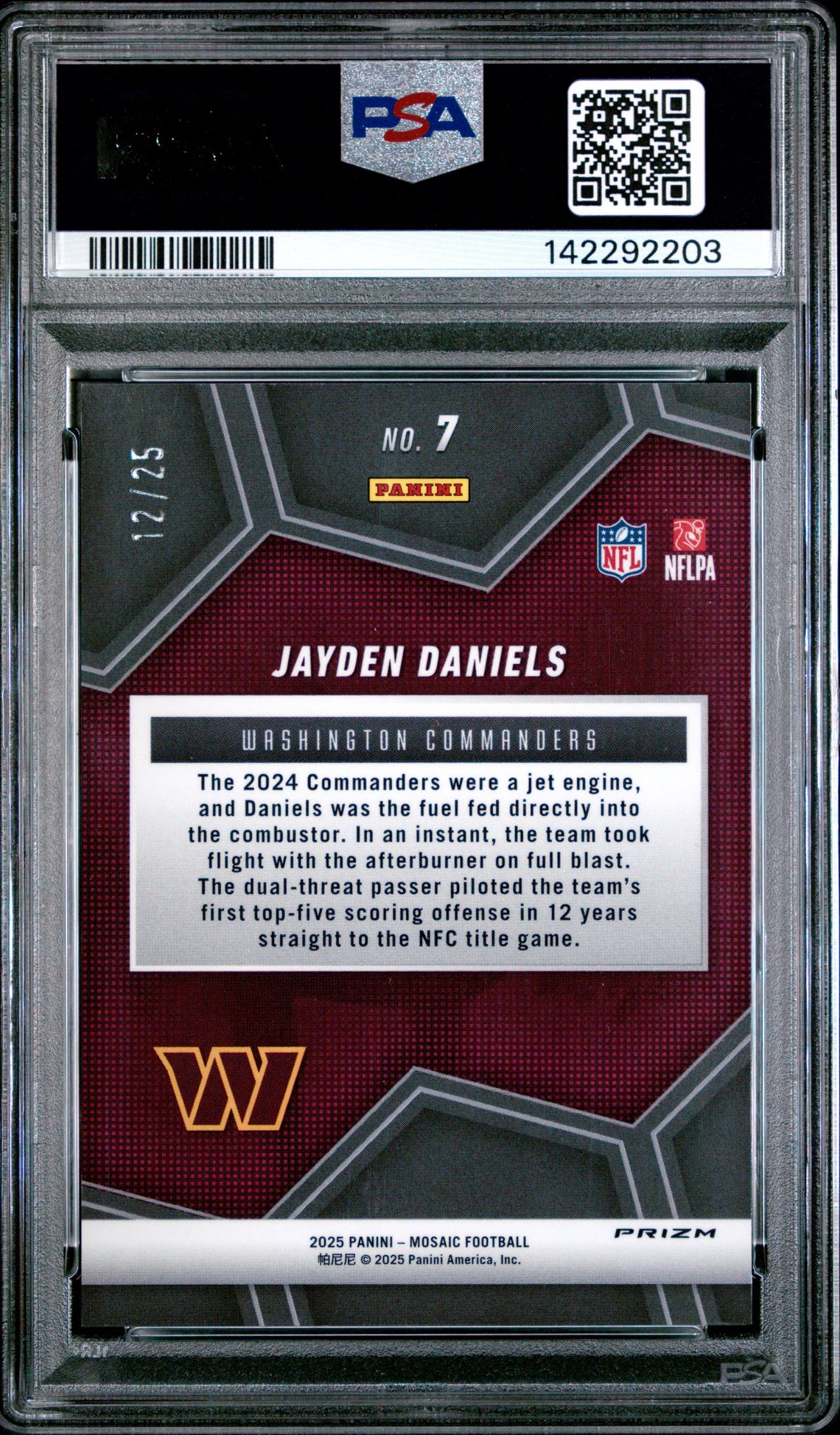 2025 Panini Mosaic Overdrive Jayden Daniels #7 (Overdrive-White) Mint 9 back