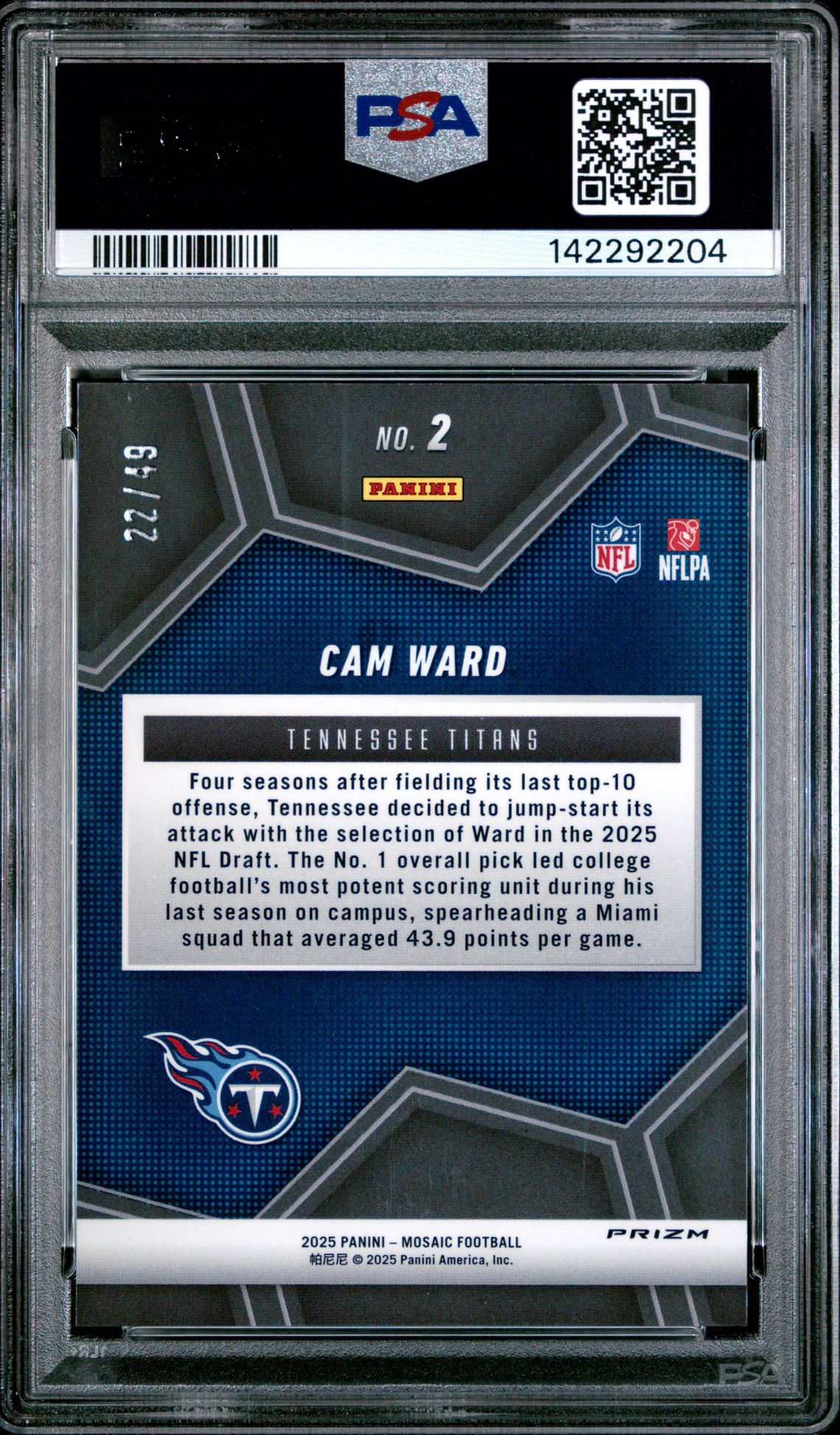 2025 Panini Mosaic Overdrive Cam Ward #2 (Overdrive-Purple) Mint 9 back