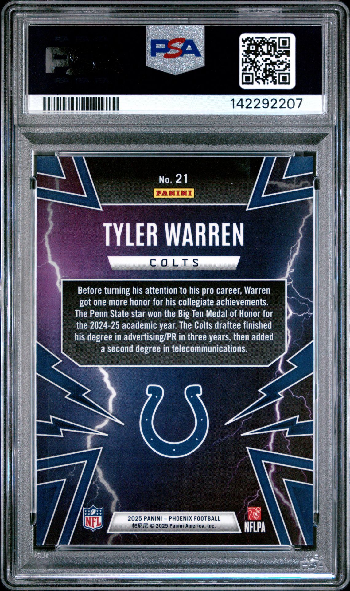 2025 Panini Phoenix Thunderbirds Tyler Warren #21 Gem Mt 10 back