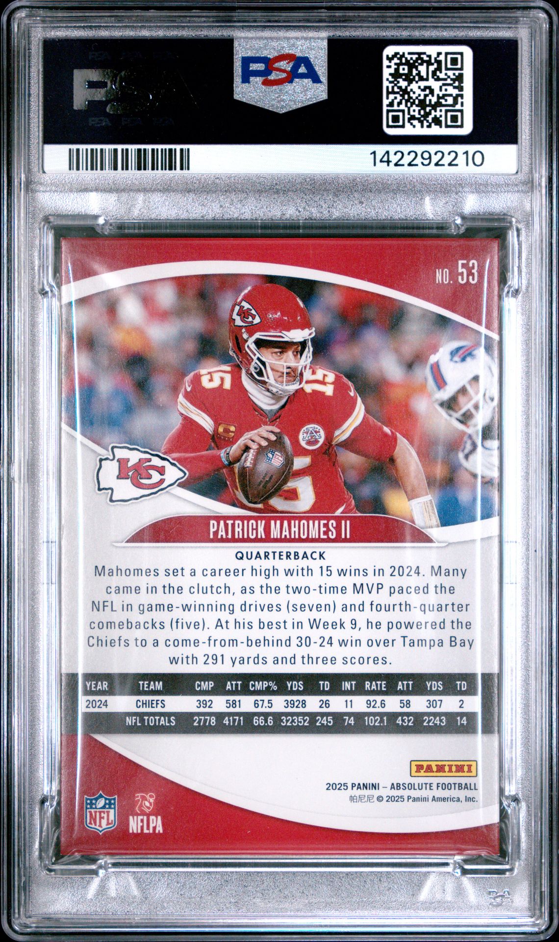2025 Panini Absolute Patrick Mahomes Ii #53 (Gold Spectrum) Mint 9 back