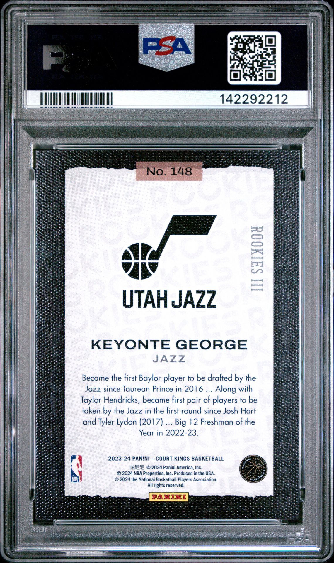 2023 Panini Court Kings Keyonte George #148 Mint 9 back