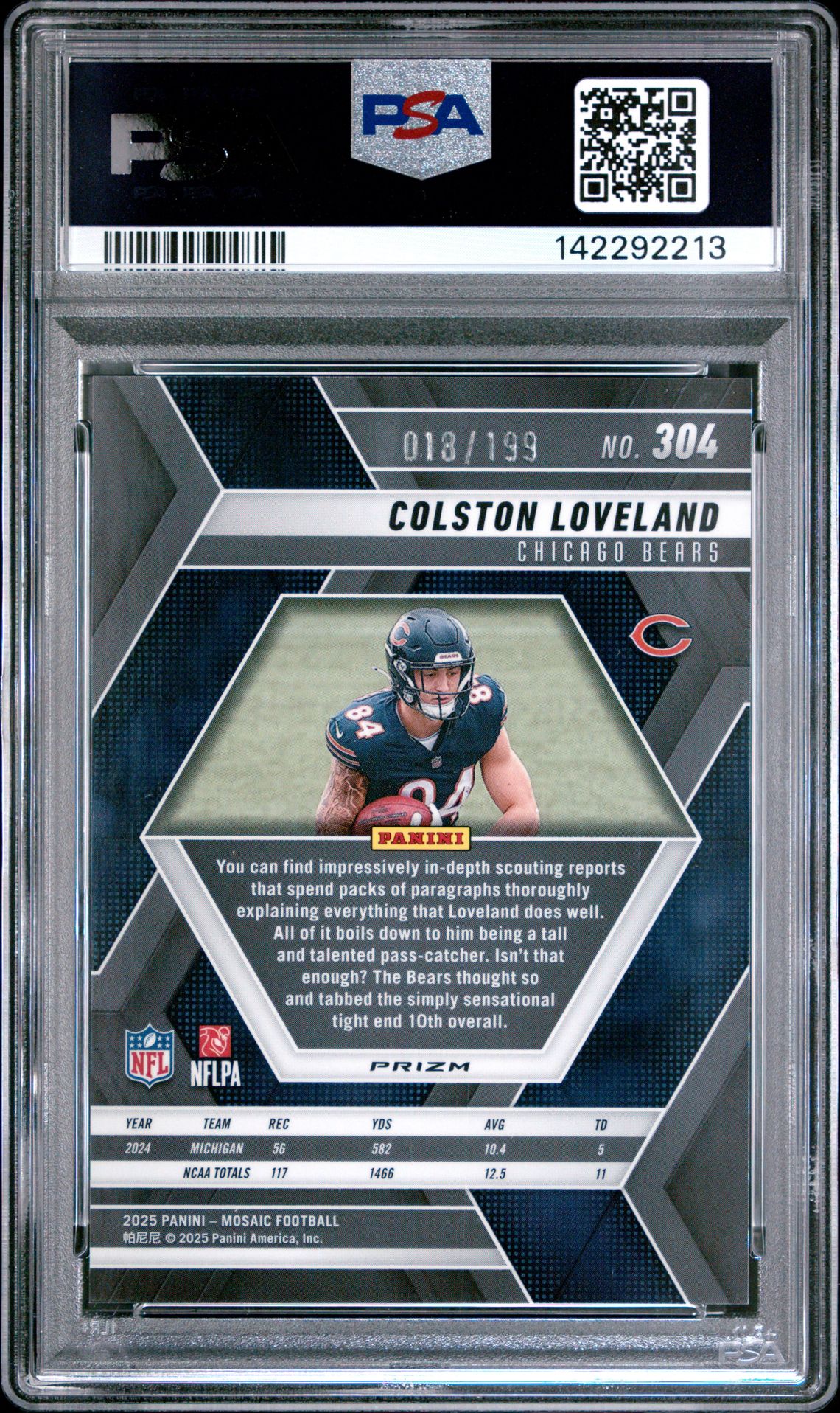2025 Panini Mosaic Colston Loveland #304 (Orange) Gem Mt 10 back