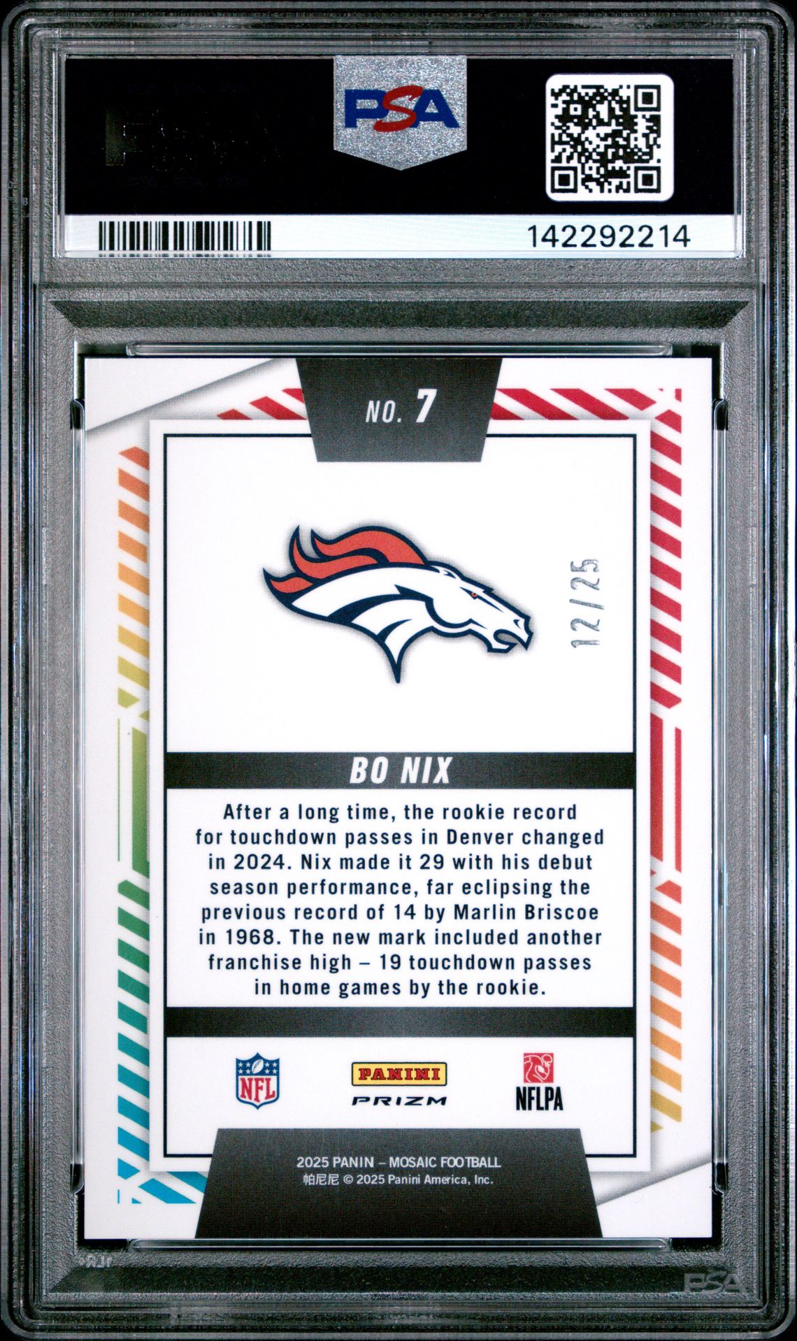 2025 Panini Mosaic Men Of Mastery Bo Nix #7 (Men Of Mastery-White) Gem Mt 10 back