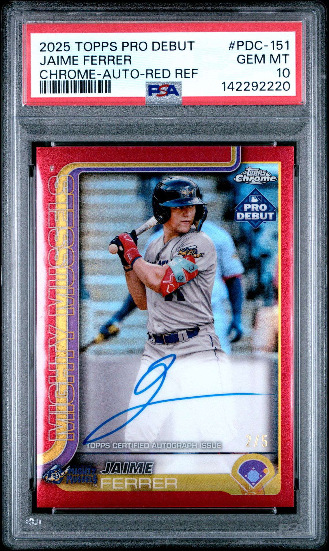 2025 Topps Pro Debut Jaime Ferrer #151 (Chrome-Auto-Red Refractor) Gem Mt 10 front