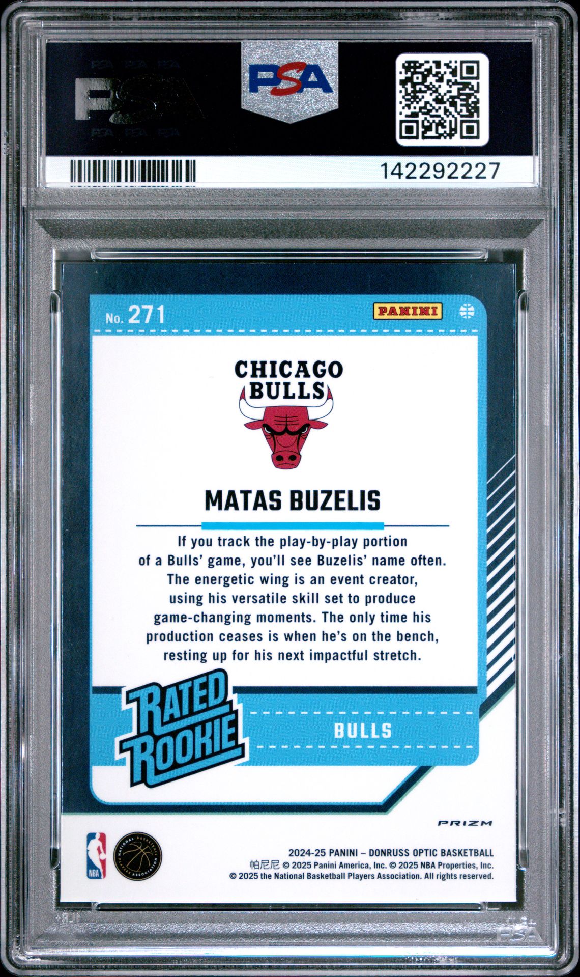 2024 Panini Donruss Optic Matas Buzelis #271 (Holo) Gem Mt 10 back