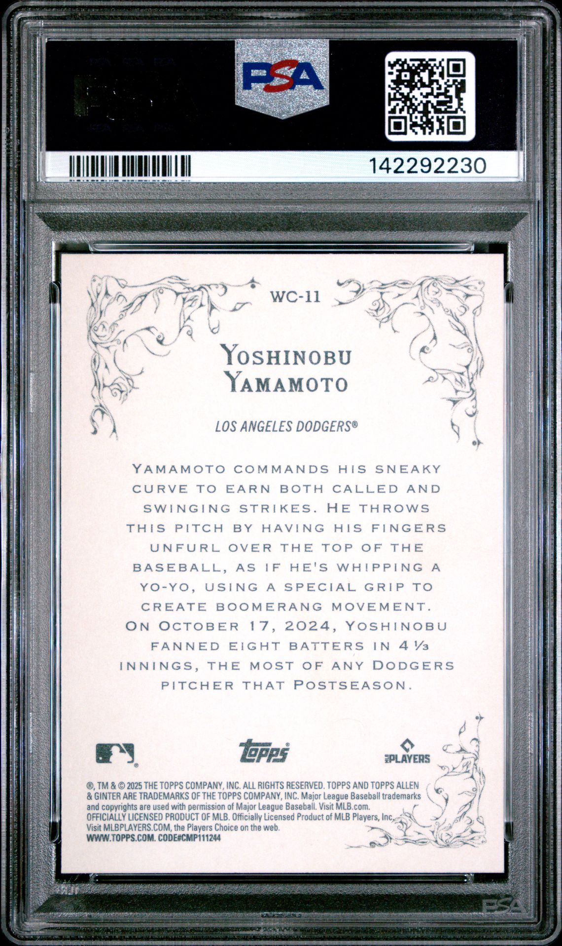 2025 Topps Allen & Ginter Wicked Curves Yoshinobu Yamamoto #11 Gem Mt 10 back