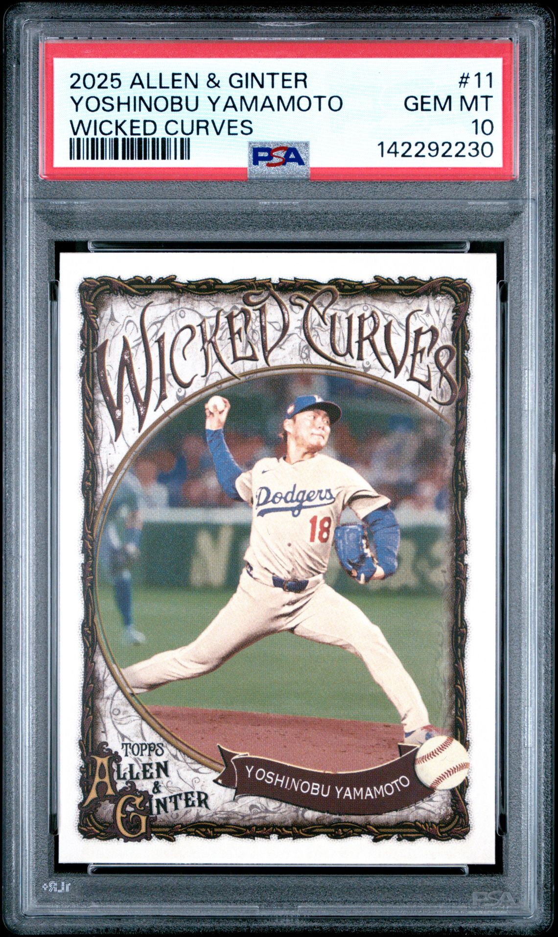 2025 Topps Allen & Ginter Wicked Curves Yoshinobu Yamamoto #11 Gem Mt 10 front