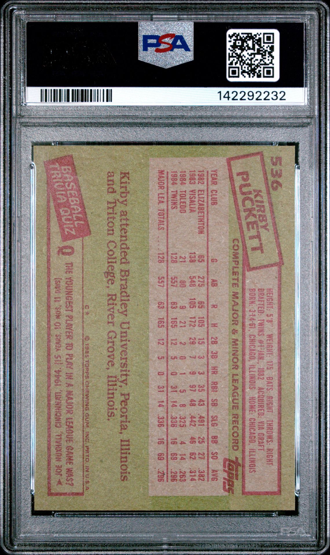 1985 Topps Kirby Puckett #536 Nm-Mt 8 back