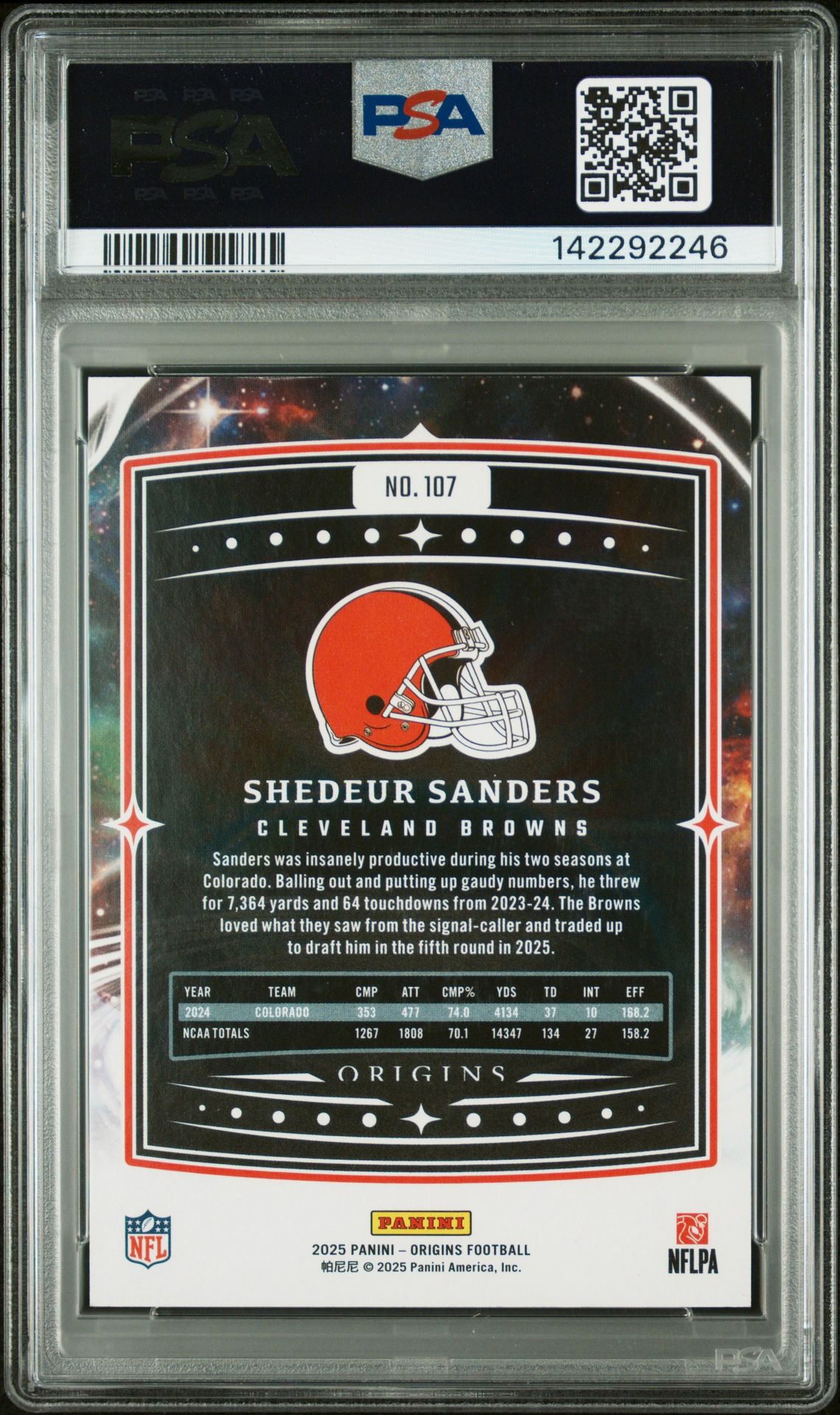 2025 Panini Origins Shedeur Sanders #107 (Holo Orange) Mint 9 back