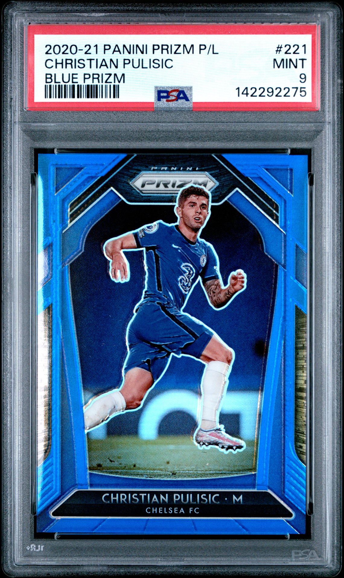 2020 Panini Prizm Premier League Christian Pulisic #221 (Blue Prizm) Mint 9 front