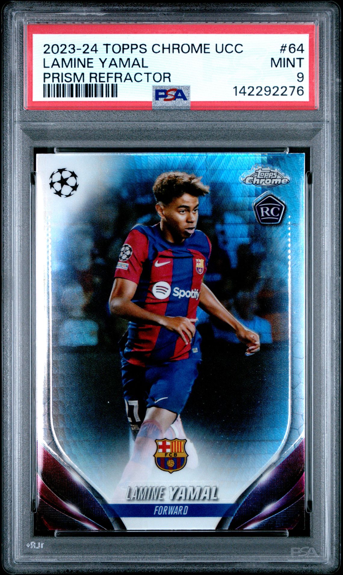 2023-24 Topps Chrome Uefa Club Competitions Lamine Yamal #64 (Prism Refractor) Mint 9 front