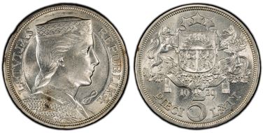1929 5 Lat KM-9  Ag MS63