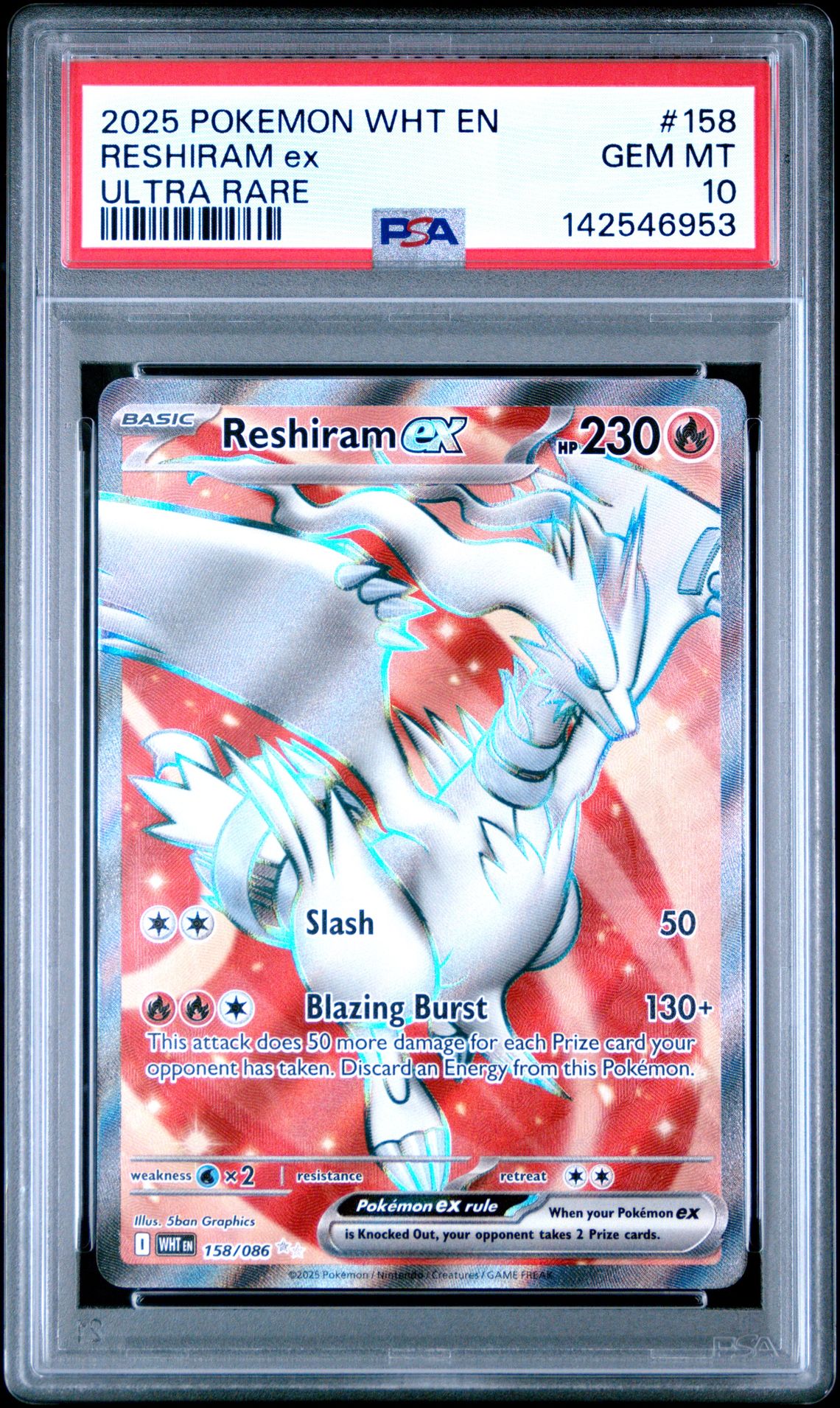 2025 Pokemon Wht En-White Flare Reshiram Ex #158 (Ultra Rare) Gem Mt 10 front