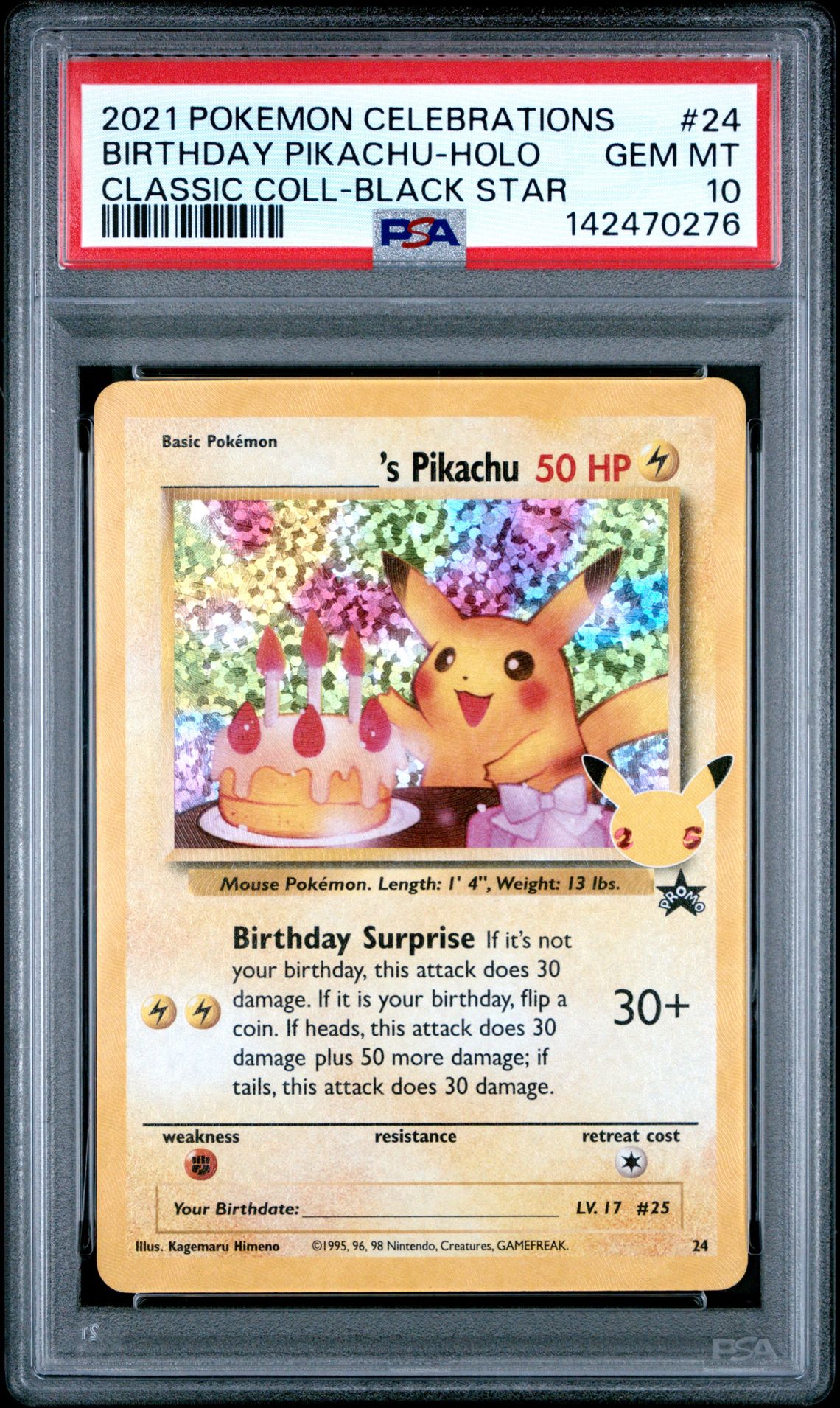 2021 Pokemon Celebrations Classic Collection Birthday Pikachu-Holo #24 (Classic Coll-Black Star) Gem Mt 10 front