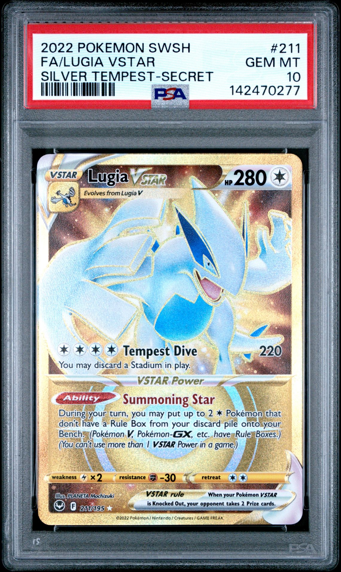 2022 Pokemon Sword & Shield Silver Tempest Fa/Lugia Vstar #211 (Silver Tempest-Secret) Gem Mt 10 front
