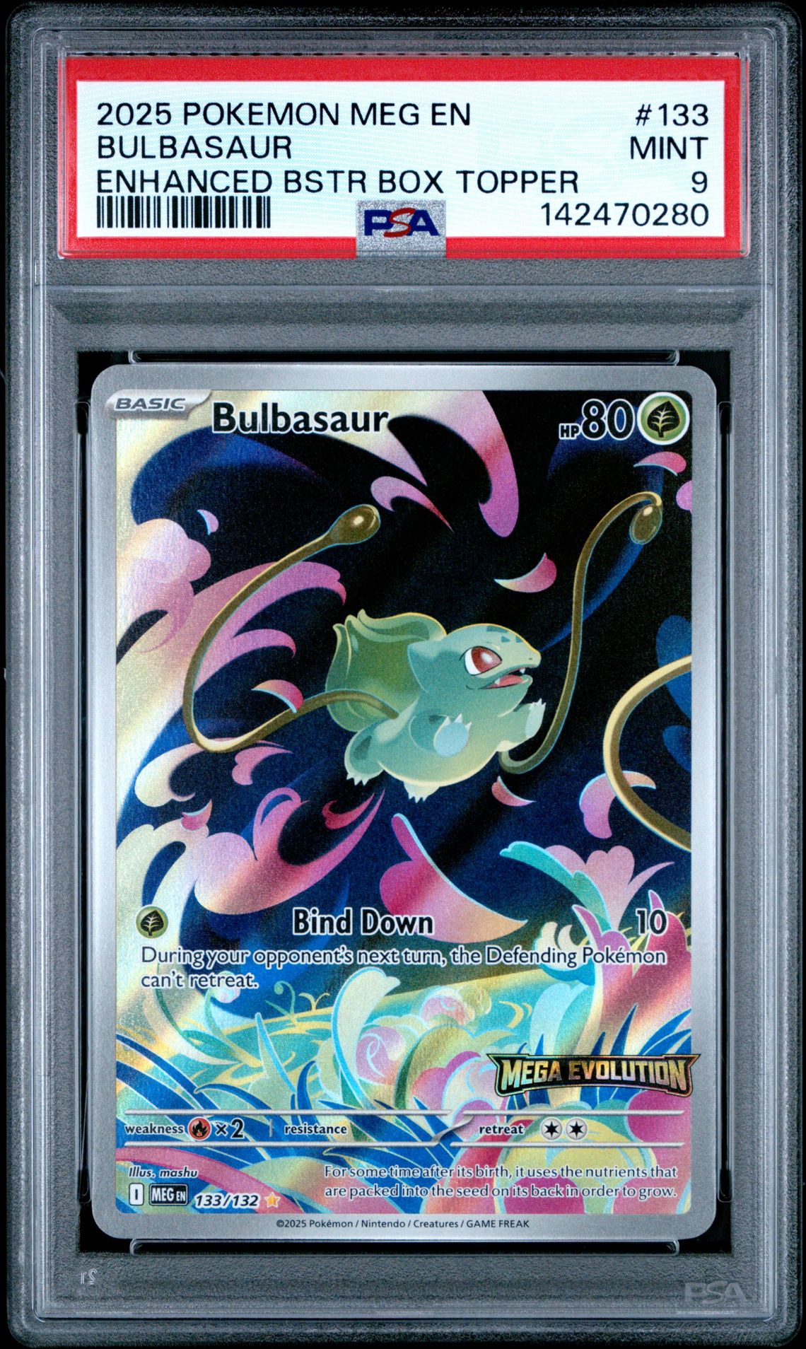 2025 Pokemon Meg En-Mega Evolution Bulbasaur #133 (Enhanced Bstr Box Topper) Mint 9 front