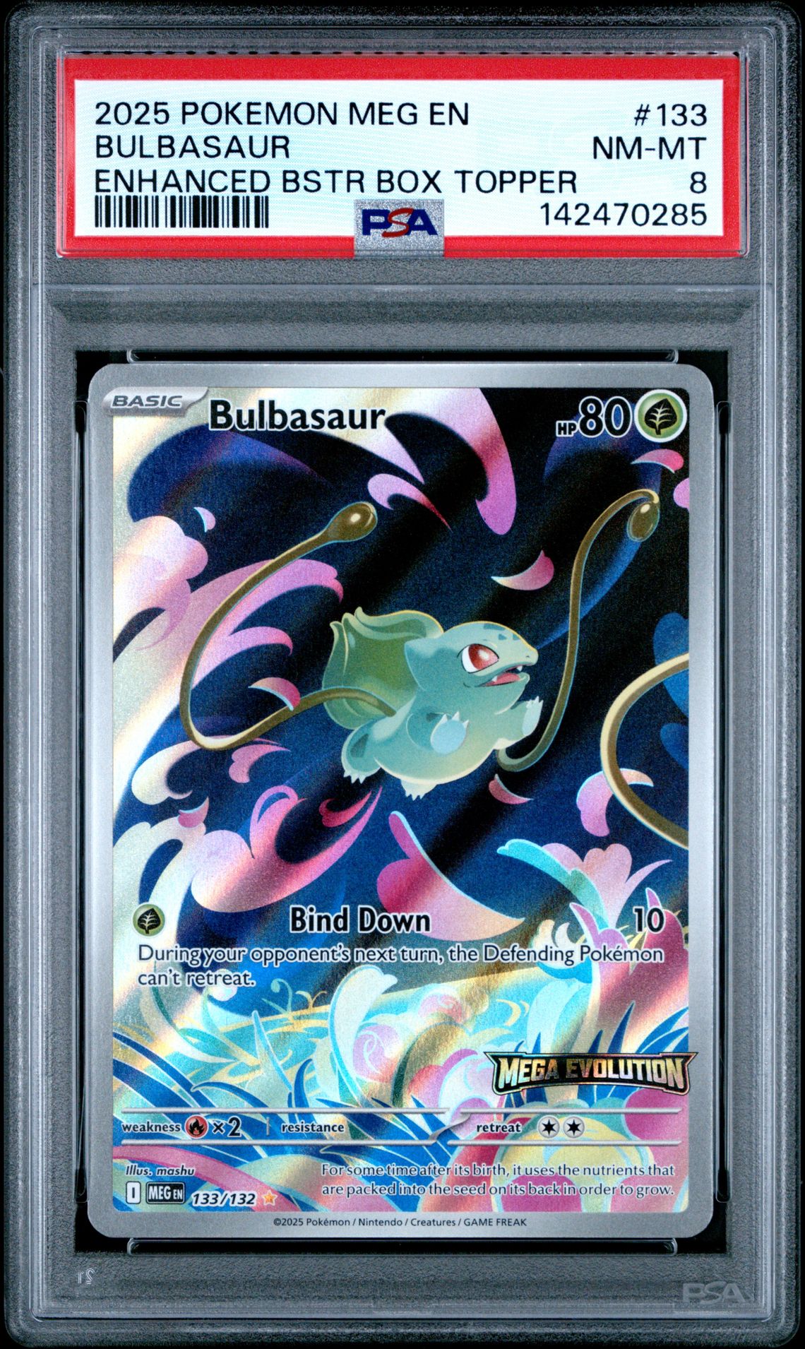 2025 Pokemon Meg En-Mega Evolution Bulbasaur #133 (Enhanced Bstr Box Topper) Nm-Mt 8 front