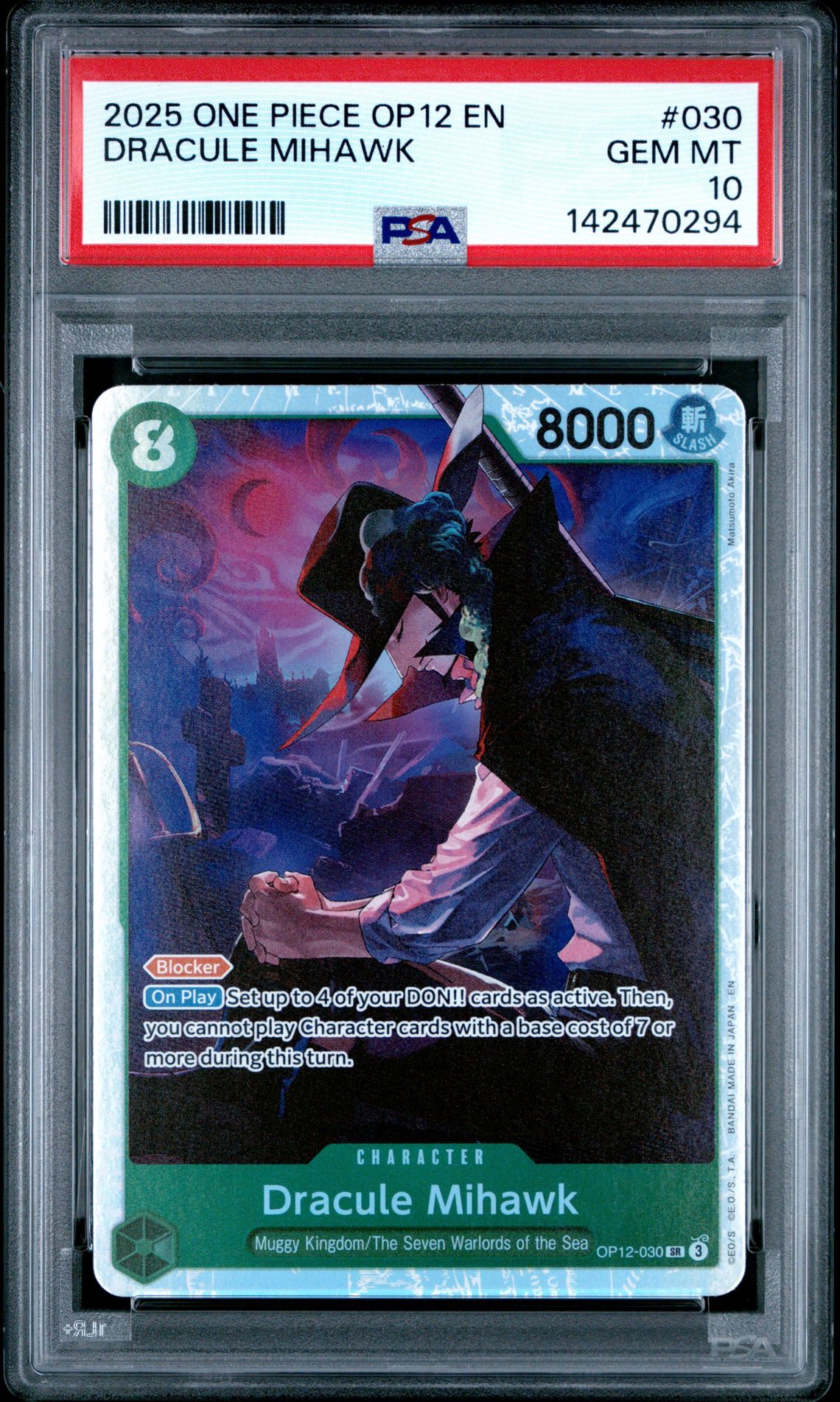 2025 One Piece Op12-Legacy Of The Master Dracule Mihawk #030 Gem Mt 10 front