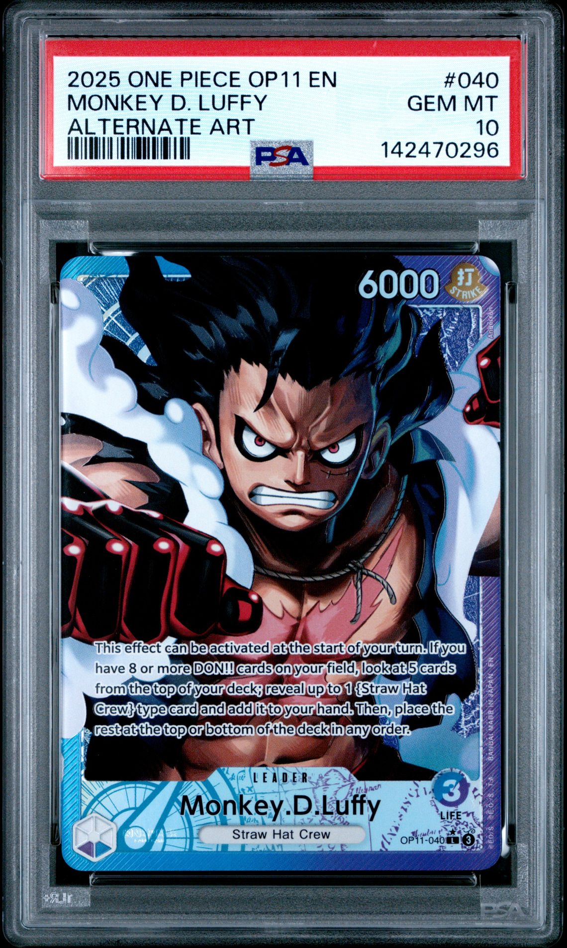 2025 One Piece Op11-A Fist Of Divine Speed Monkey D. Luffy #040 (Alternate Art) Gem Mt 10 front
