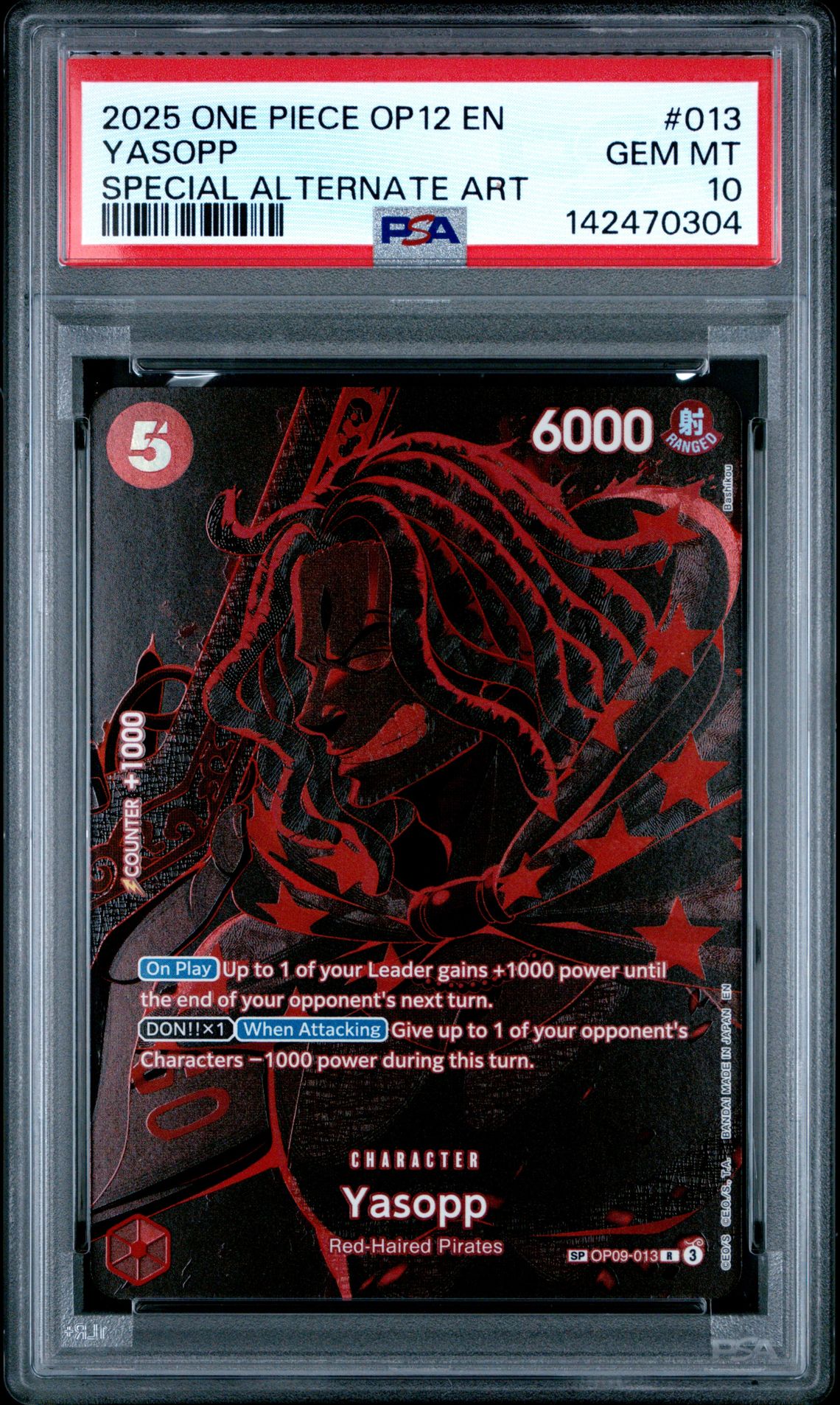 2025 One Piece Op12-Legacy Of The Master Yasopp #013 (Special Alternate Art) Gem Mt 10 front view - PSA graded GEM MT 10