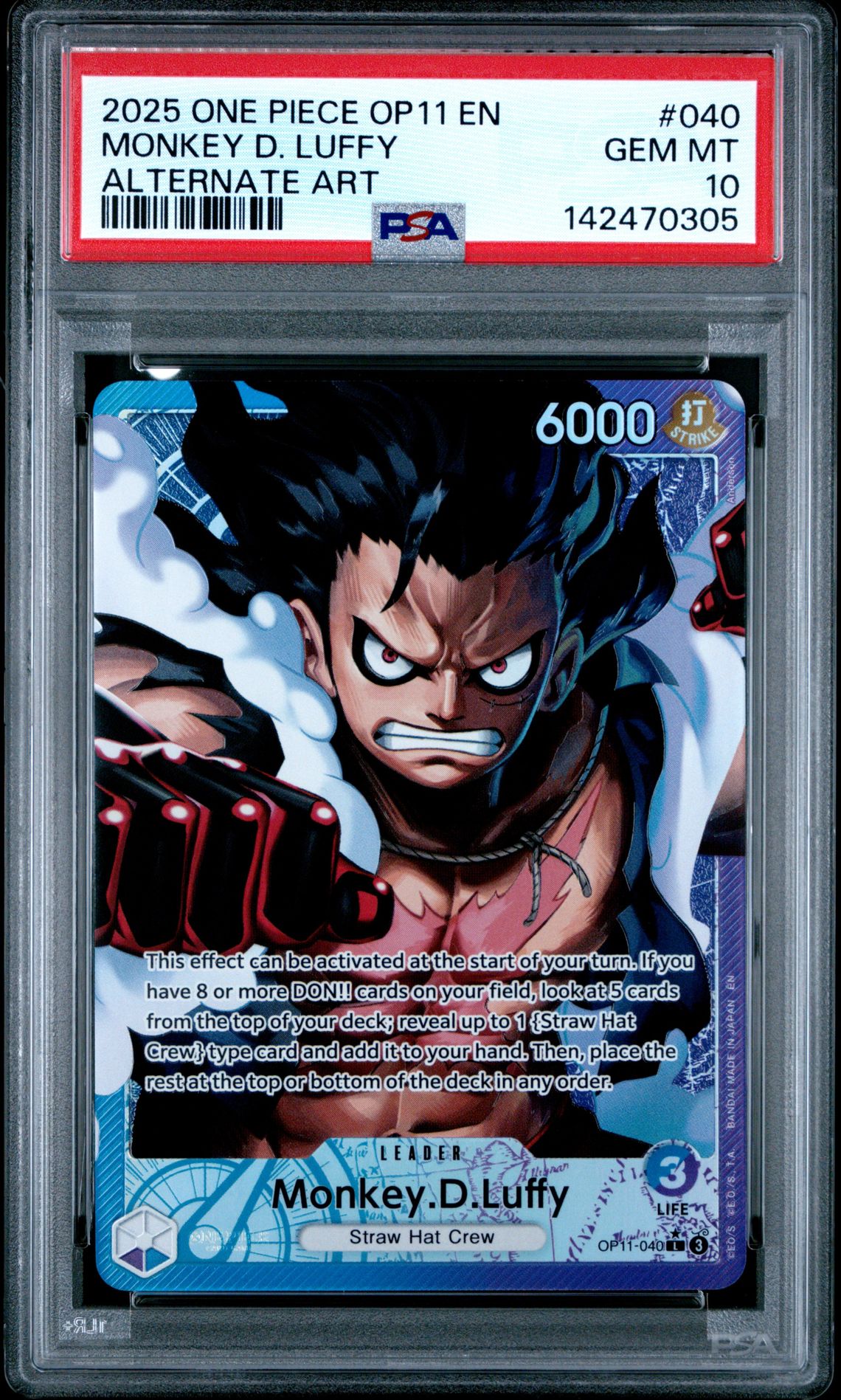 2025 One Piece Op11-A Fist Of Divine Speed Monkey D. Luffy #040 (Alternate Art) Gem Mt 10 front