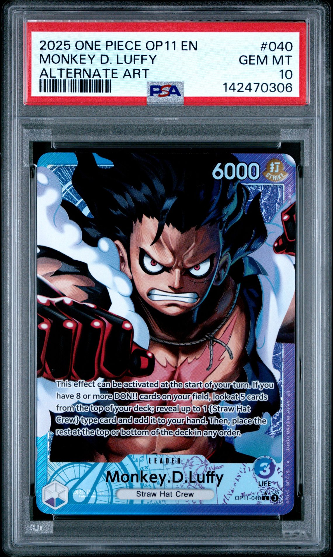 2025 One Piece Op11-A Fist Of Divine Speed Monkey D. Luffy #040 (Alternate Art) Gem Mt 10 front