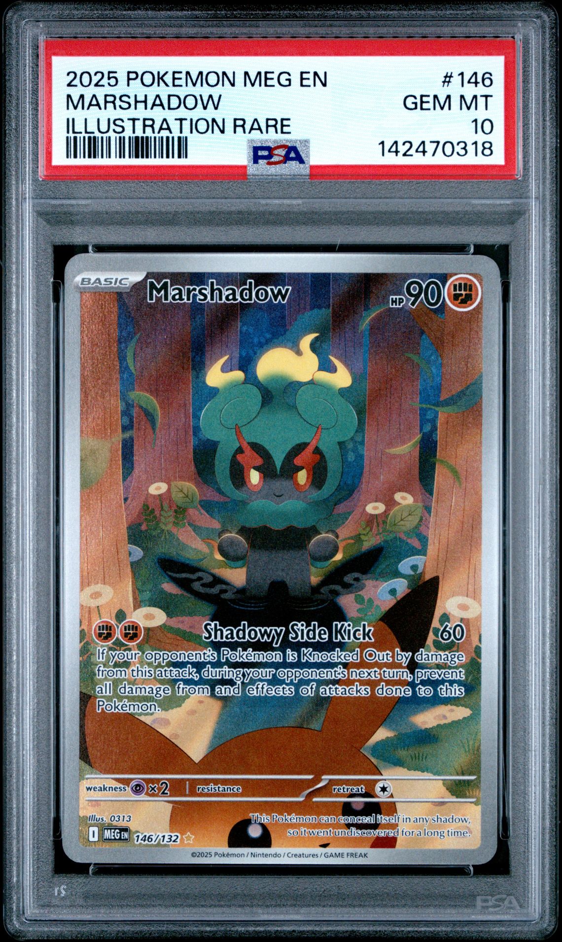 2025 Pokemon Meg En-Mega Evolution Marshadow #146 (Illustration Rare) Gem Mt 10 front view - PSA graded GEM MT 10