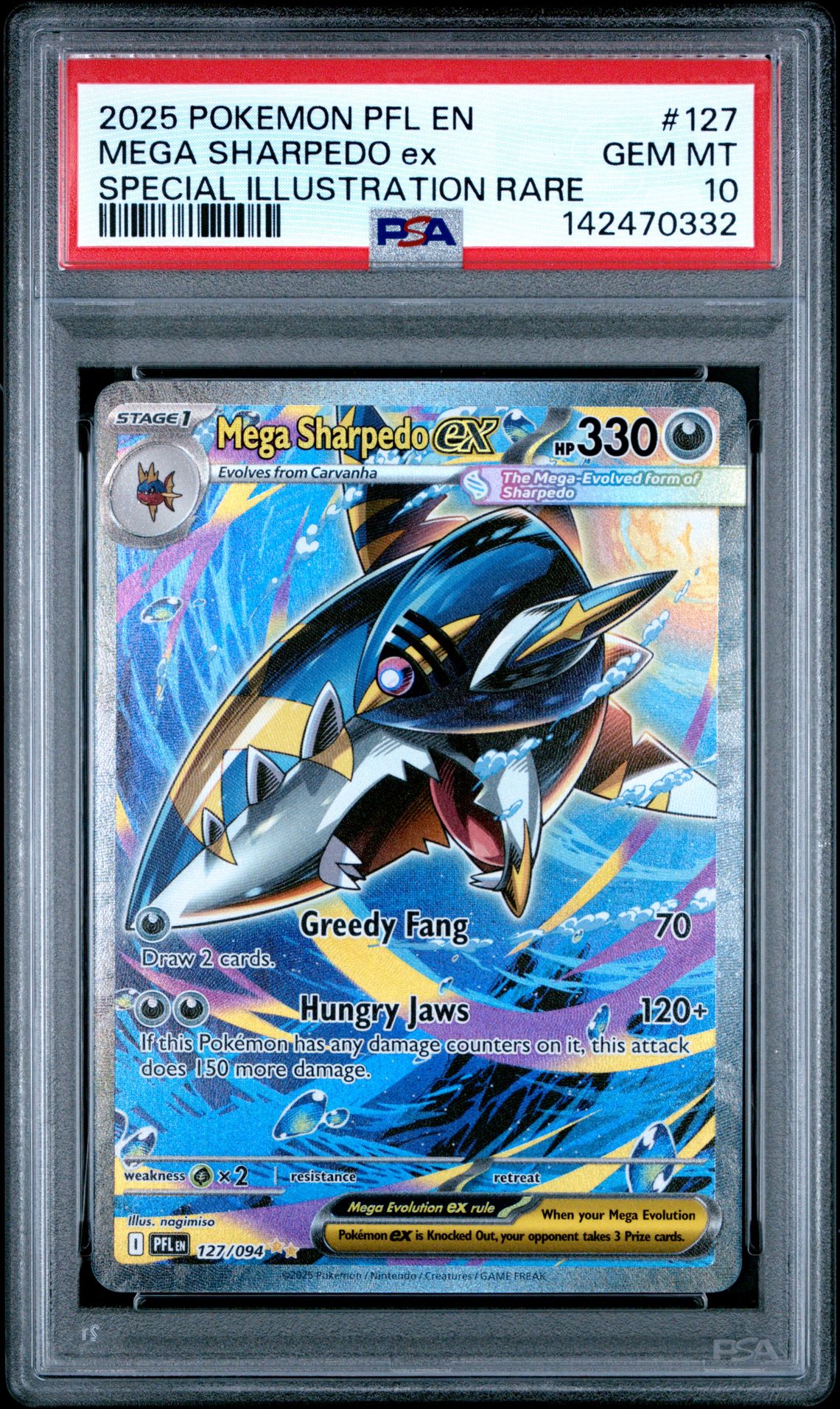 2025 Pokemon Pfl En-Phantasmal Flames Mega Sharpedo Ex #127 (Special Illustration Rare) Gem Mt 10 front