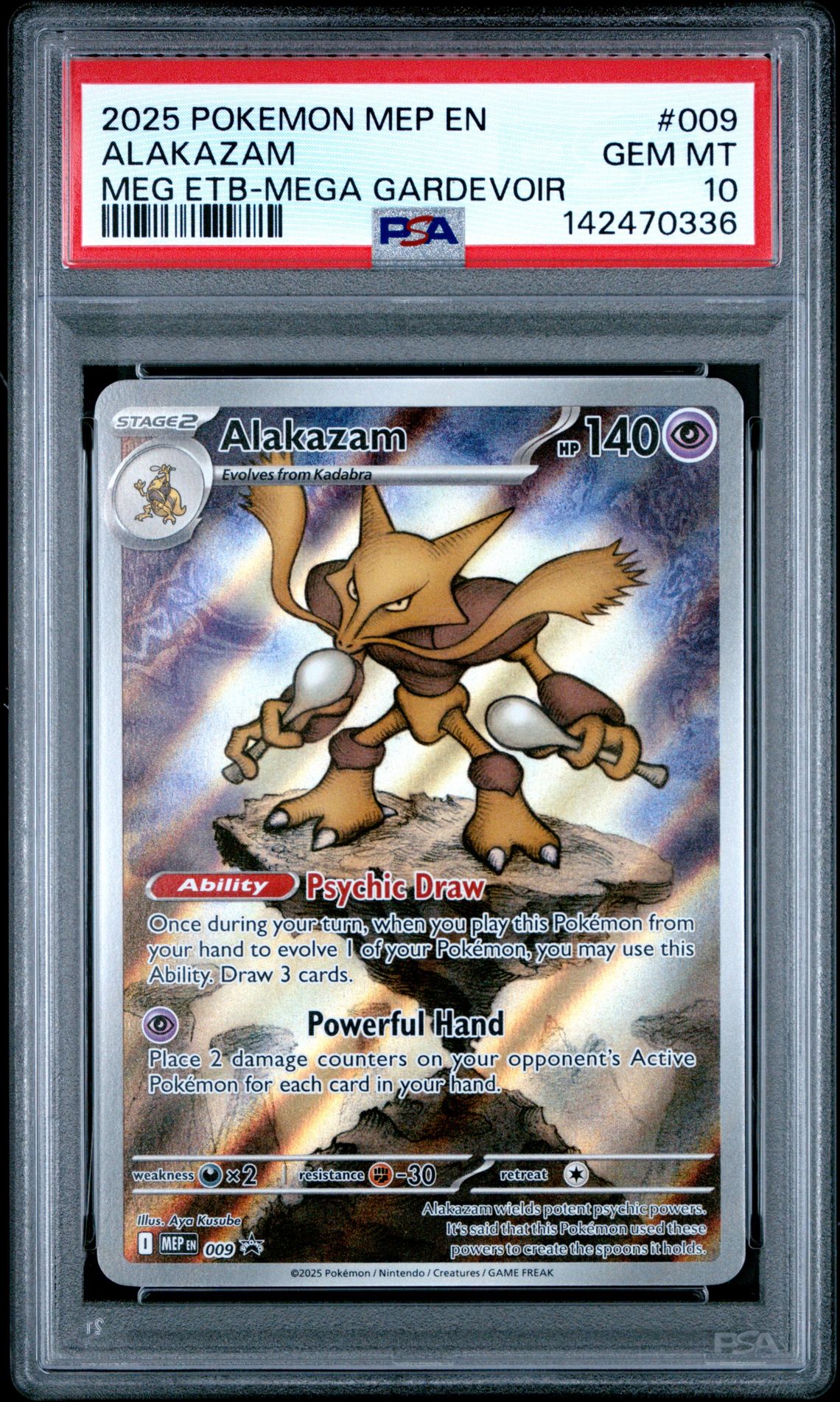 2025 Pokemon Mep En-Me Black Star Promo Alakazam #009 (Meg Etb-Mega Gardevoir) Gem Mt 10 front