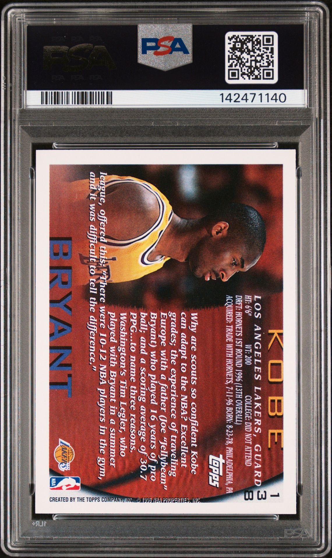 1996 Topps Kobe Bryant #138 (Nba 50Th) Mint 9 back