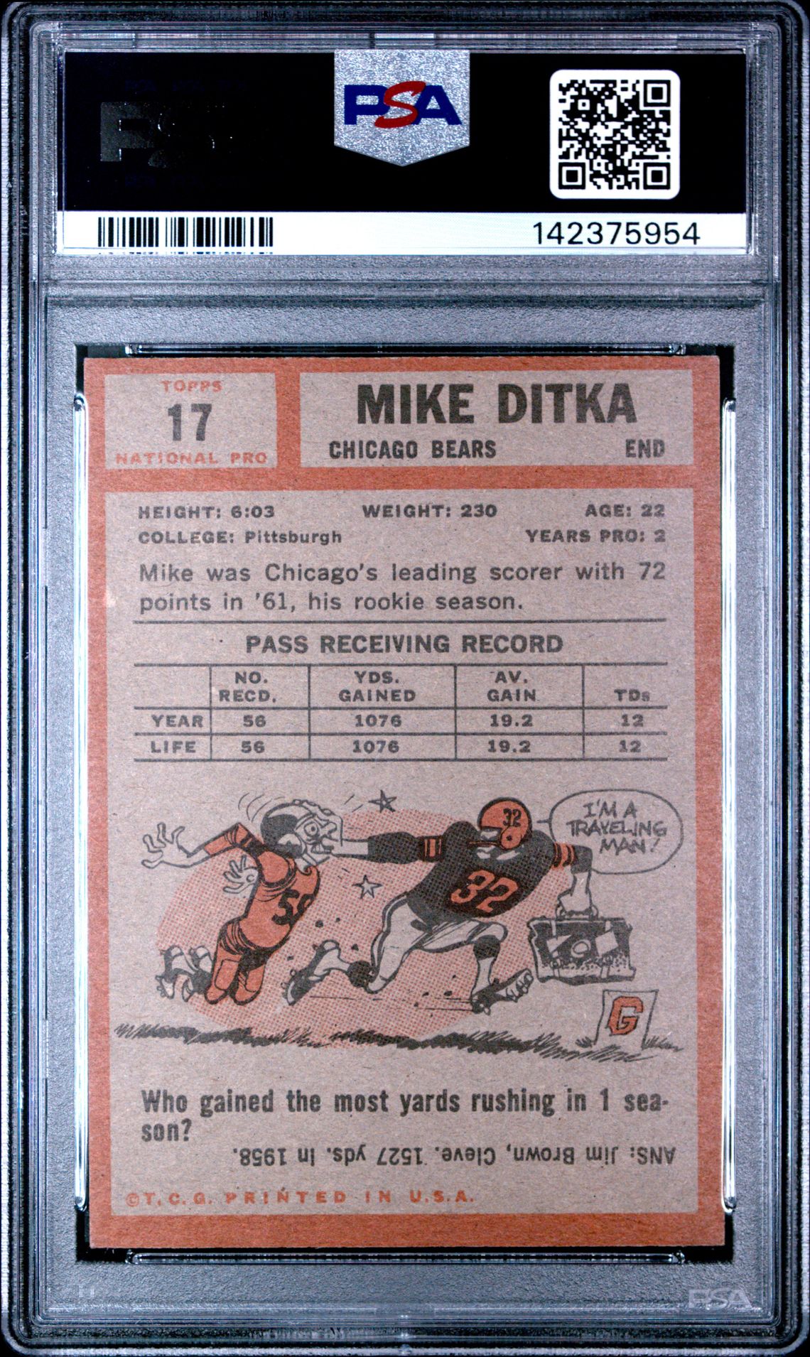 1962 Topps Mike Ditka #17 Vg-Ex 4 back