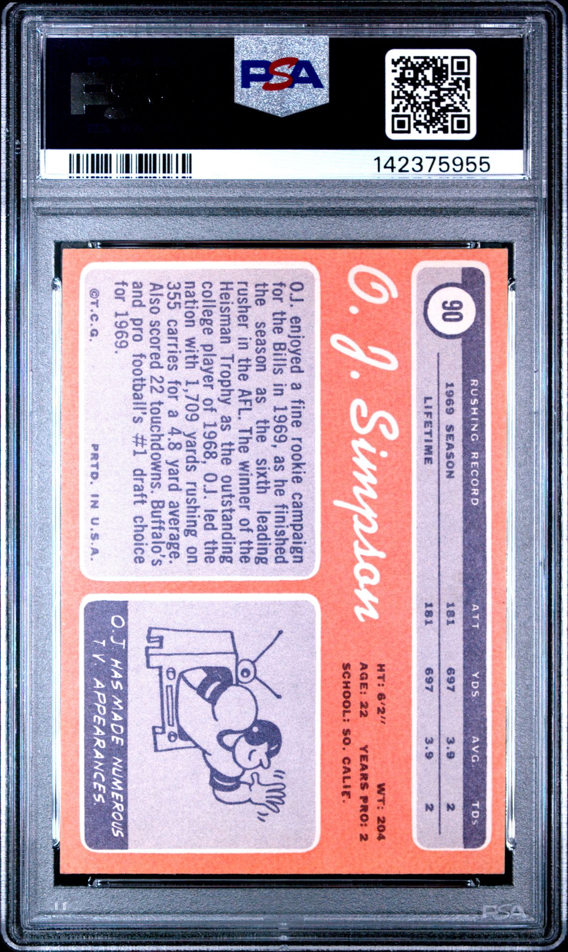 1970 Topps O.j. Simpson #90 Vg-Ex 4 back