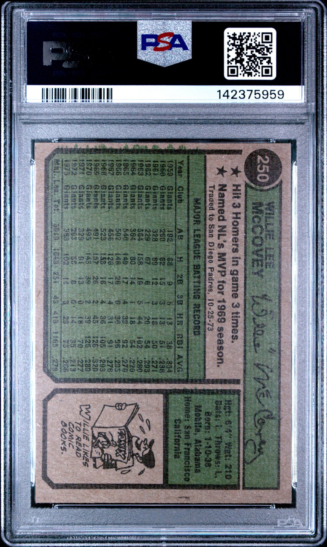 1974 Topps Willie Mccovey #250 (San Diego) Nm 7 back
