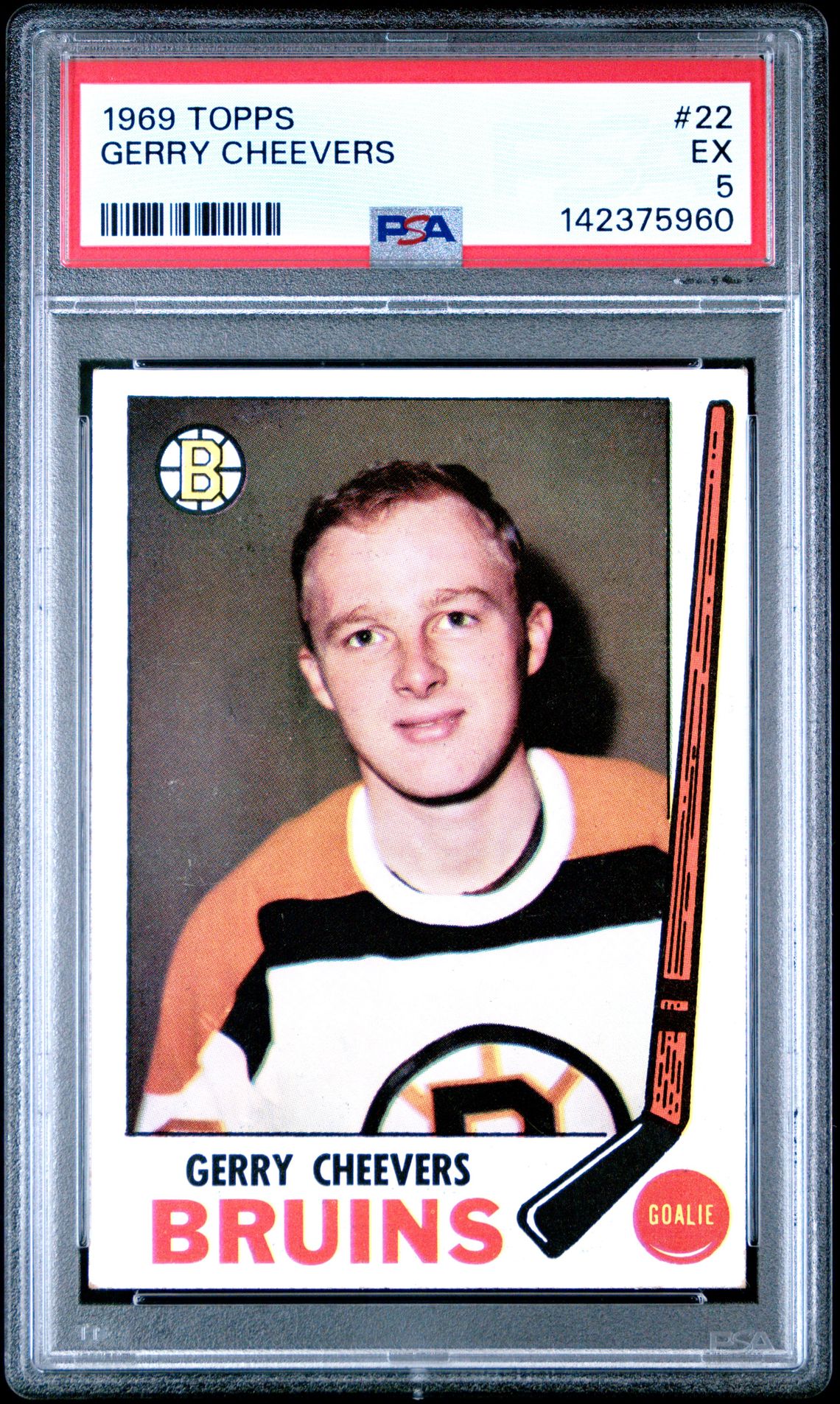 1969 Topps Gerry Cheevers #22 Ex 5 front