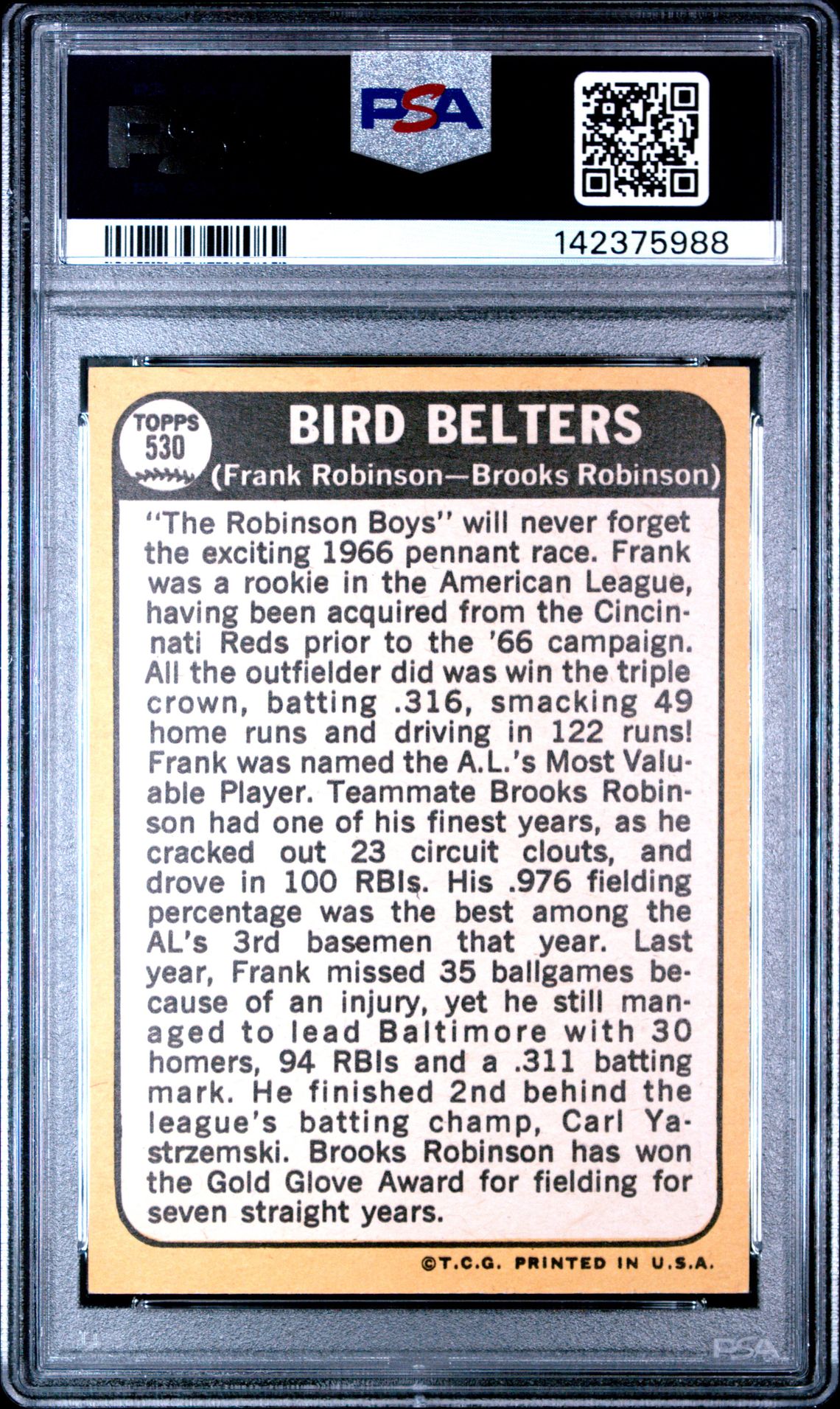 1968 Topps Bird Belters #530 (F.robinson/B.robinson) Ex 5 back