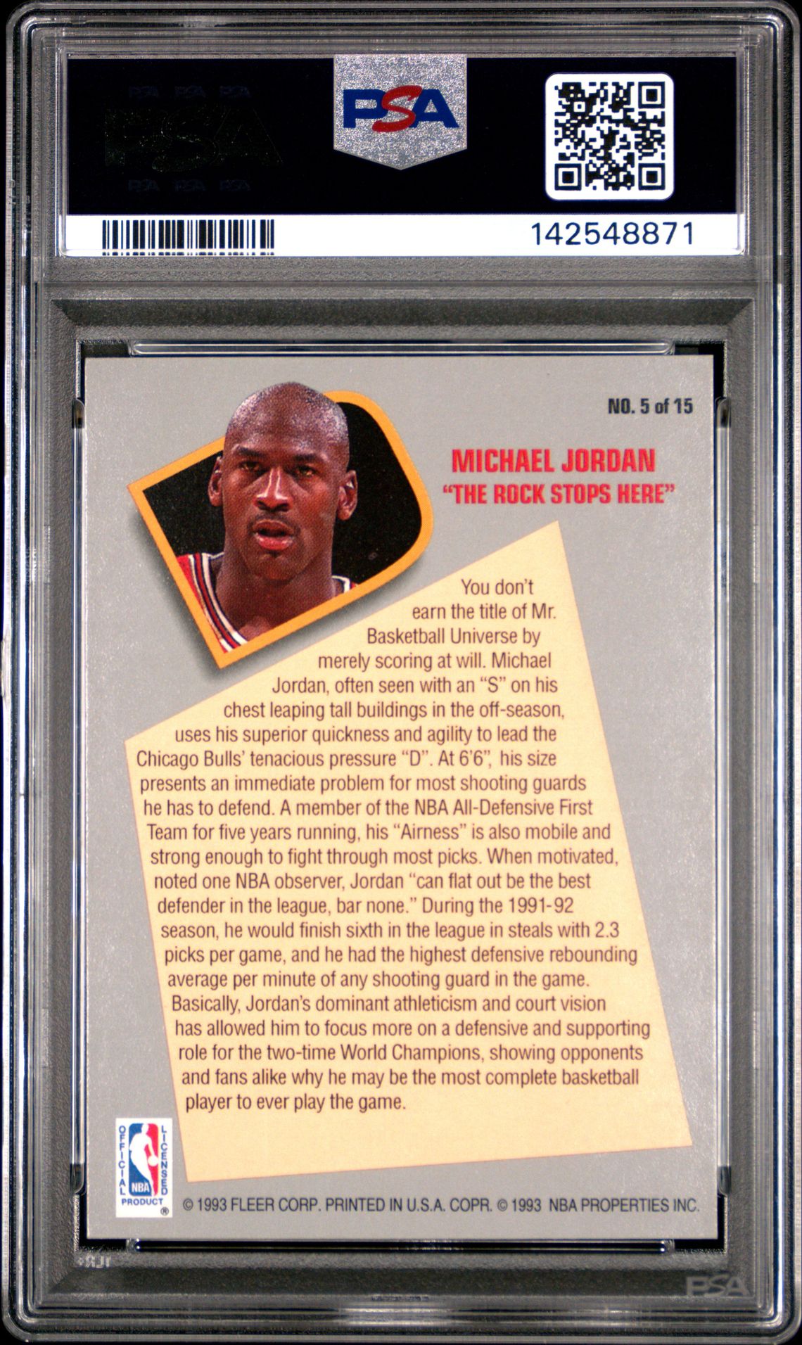 1992 Fleer Total D Michael Jordan #5 Nm 7 back