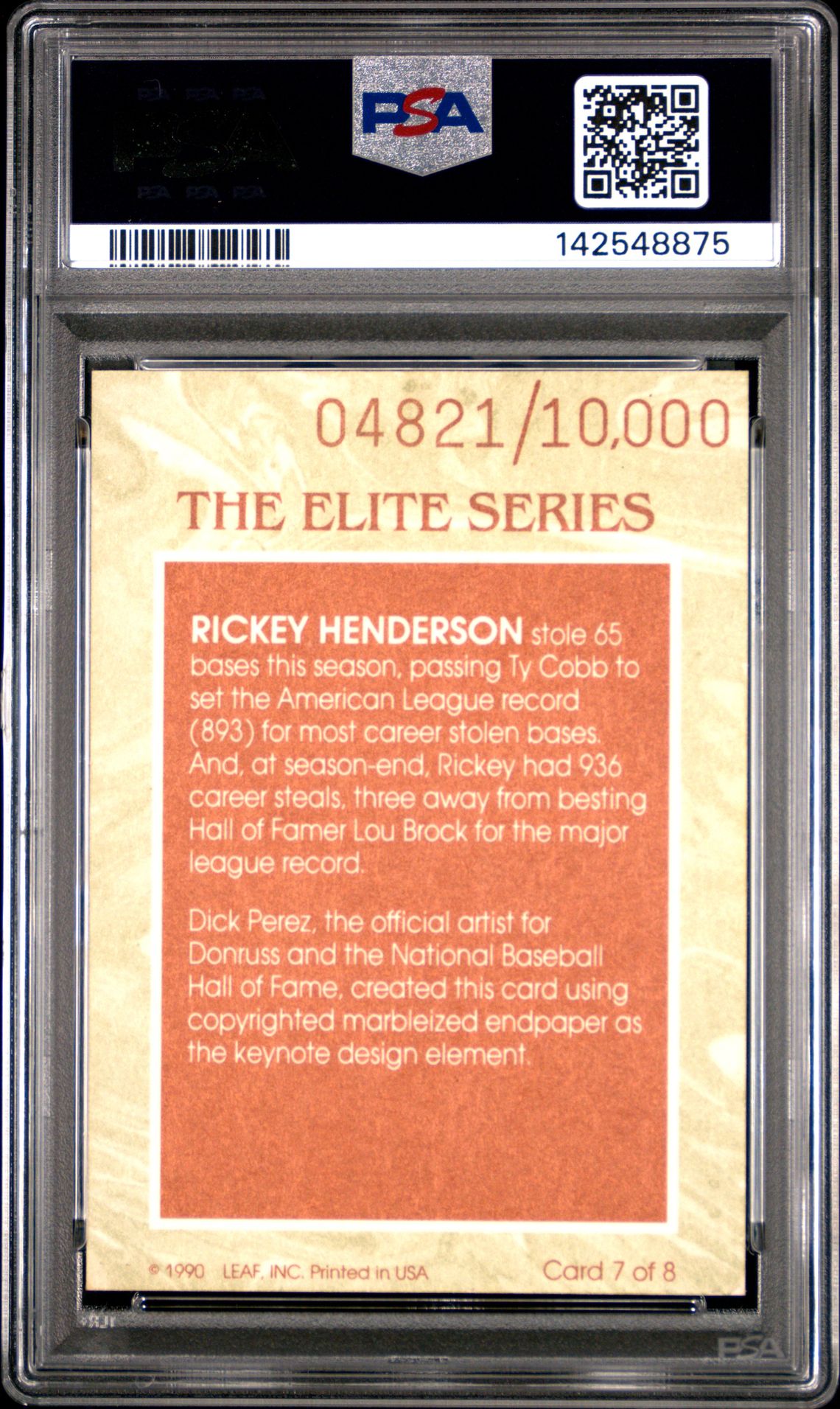 1991 Donruss Elite Rickey Henderson #7 Ex-Mt 6 back