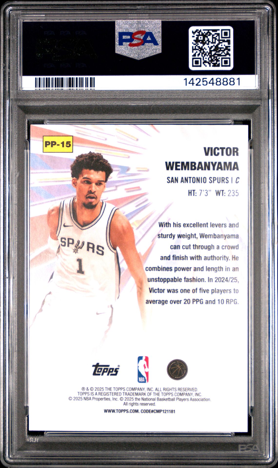 2025 Topps Power Players Victor Wembanyama #Pp-15 Gem Mt 10 back