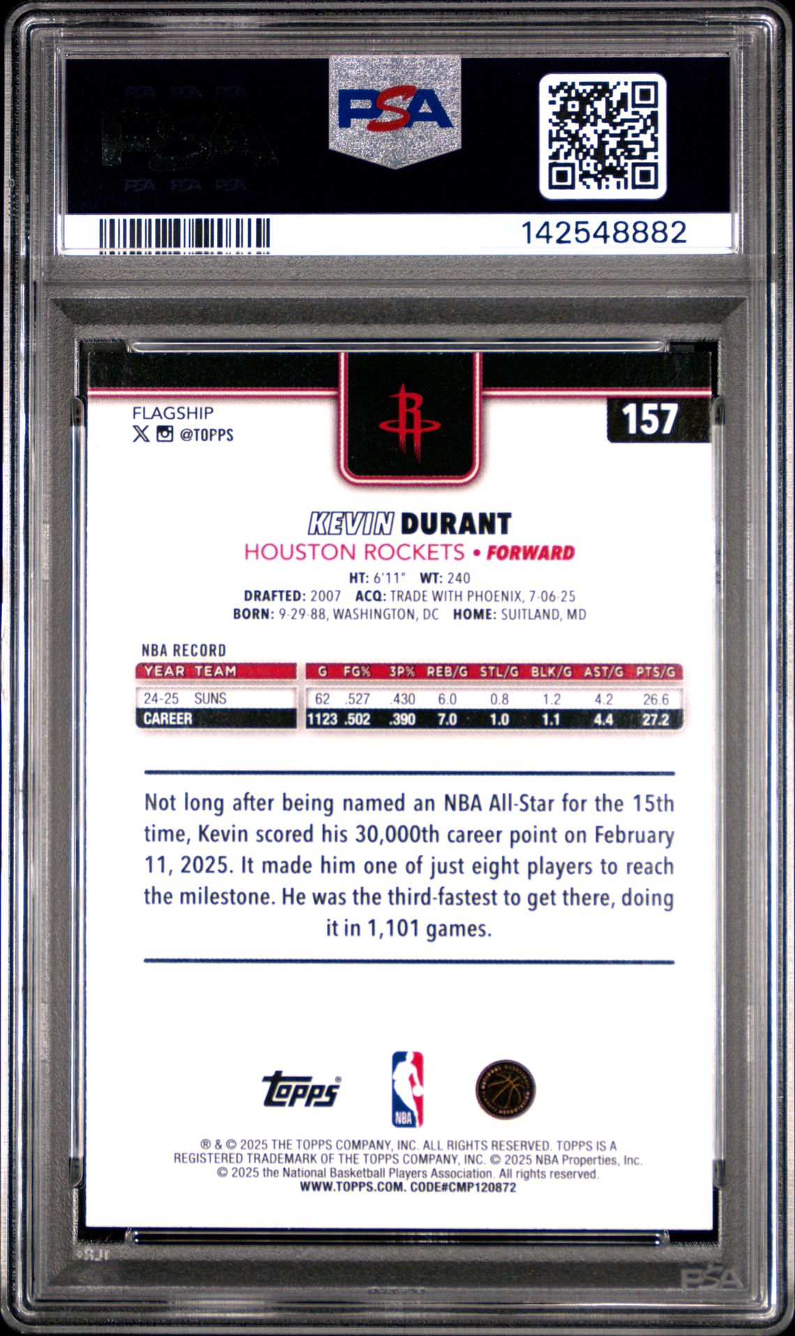 2025 Topps Kevin Durant #157 (Purple Holo Foil) Mint 9 back