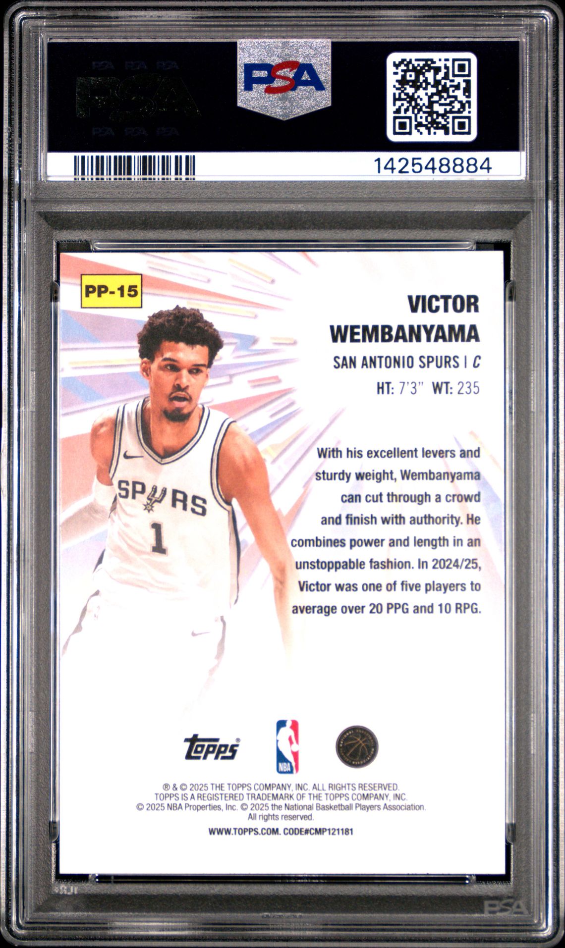 2025 Topps Power Players Victor Wembanyama #Pp-15 (Power Players-Holo Foil) Gem Mt 10 back