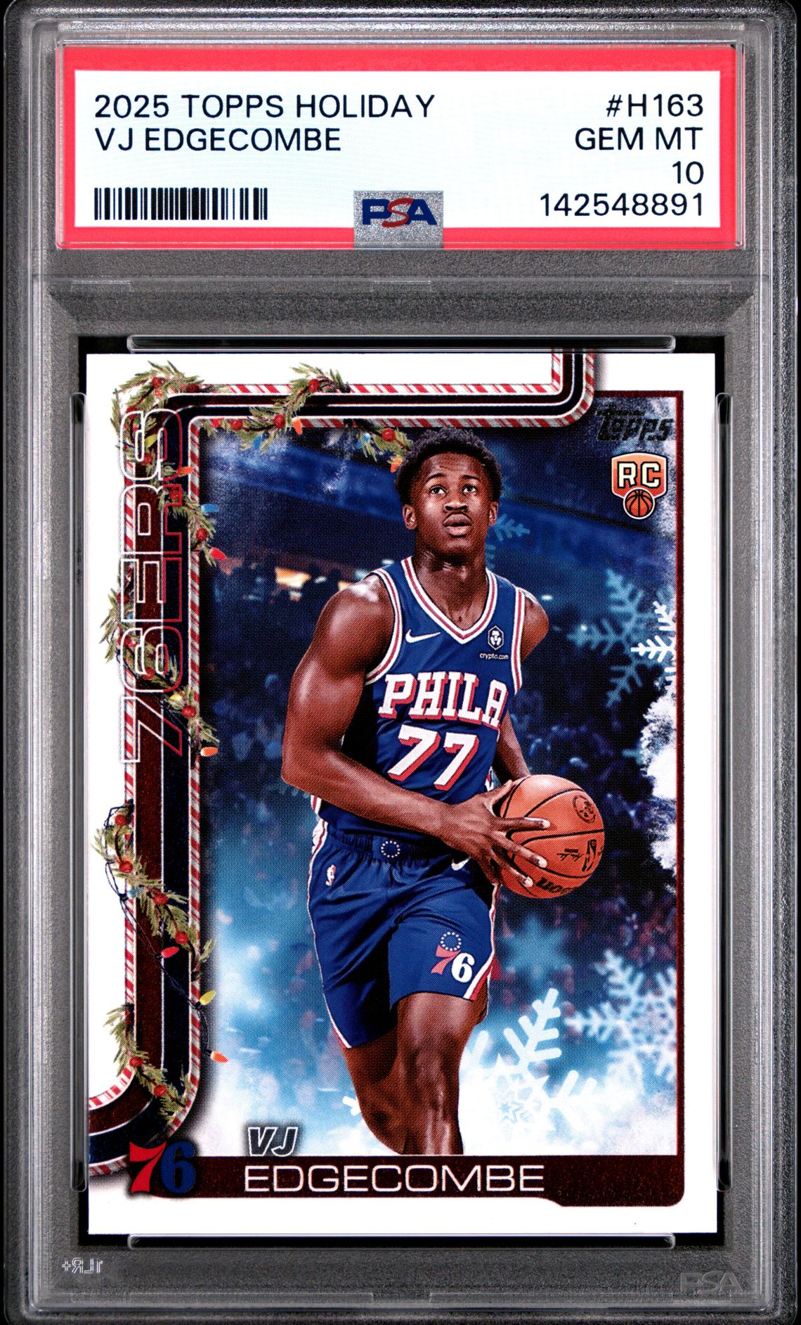 2025 Topps Holiday Vj Edgecombe #H163 Gem Mt 10 front